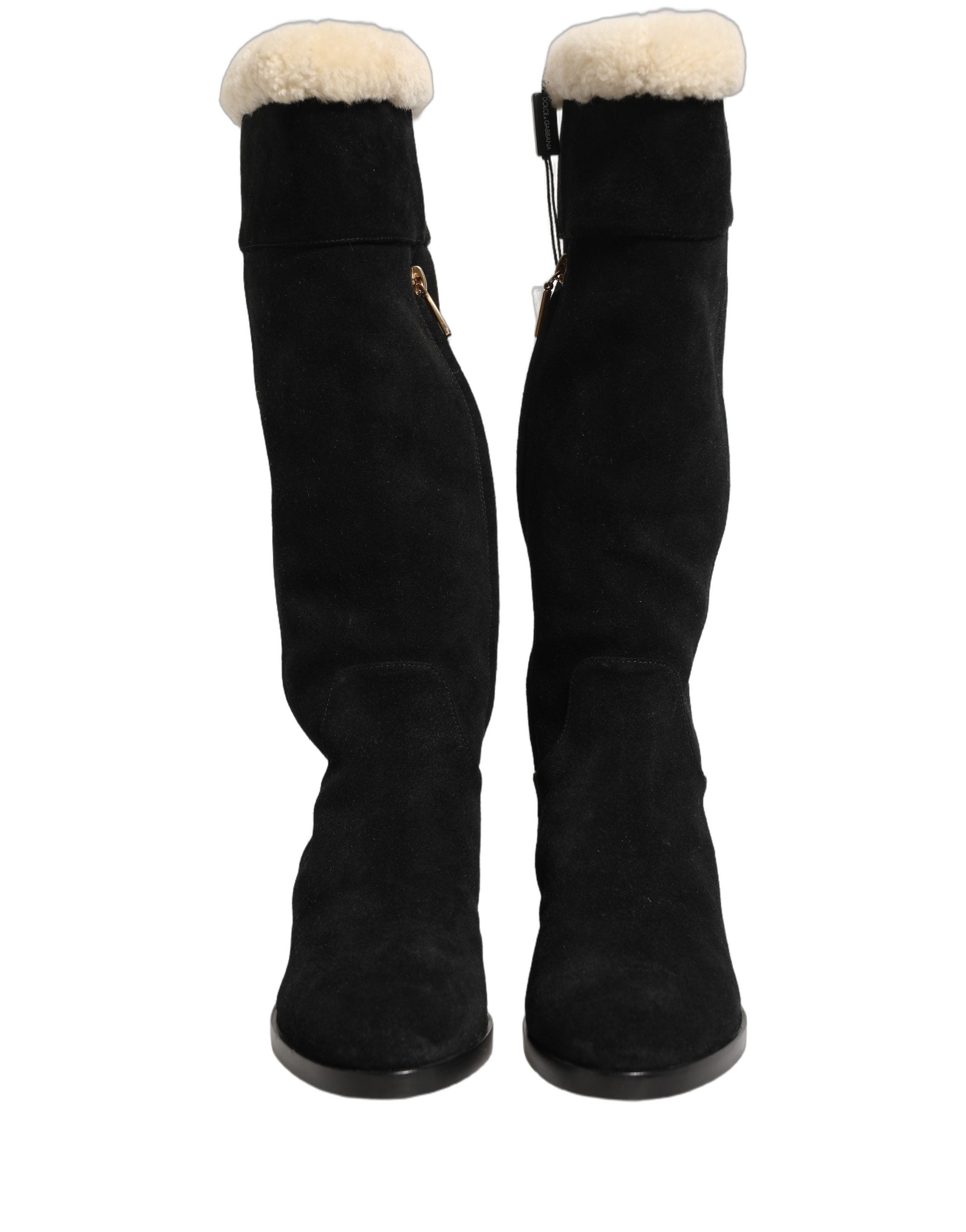 Dolce & Gabbana Suede Leather Knee High Boots Black