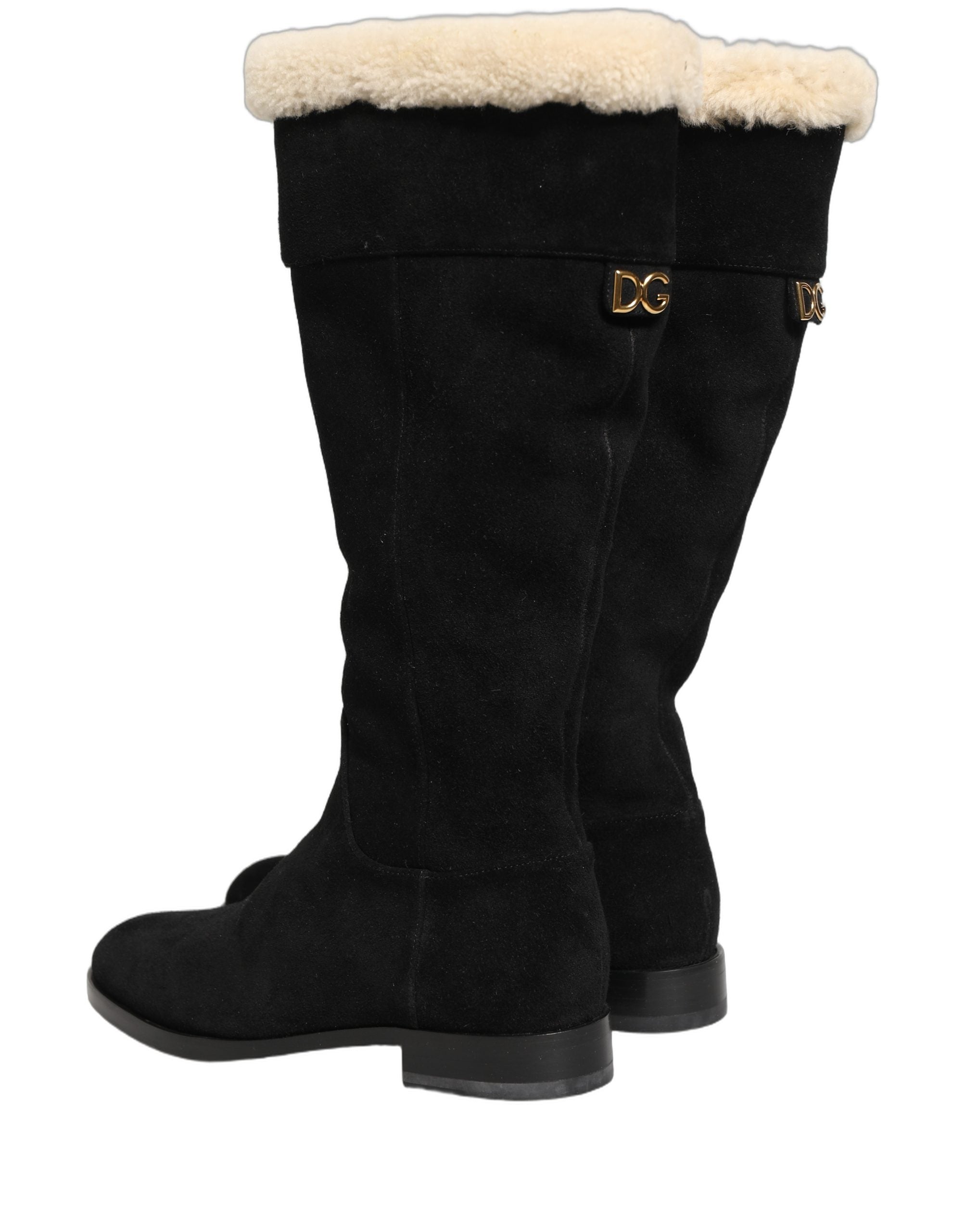 Dolce & Gabbana Suede Leather Knee High Boots Black