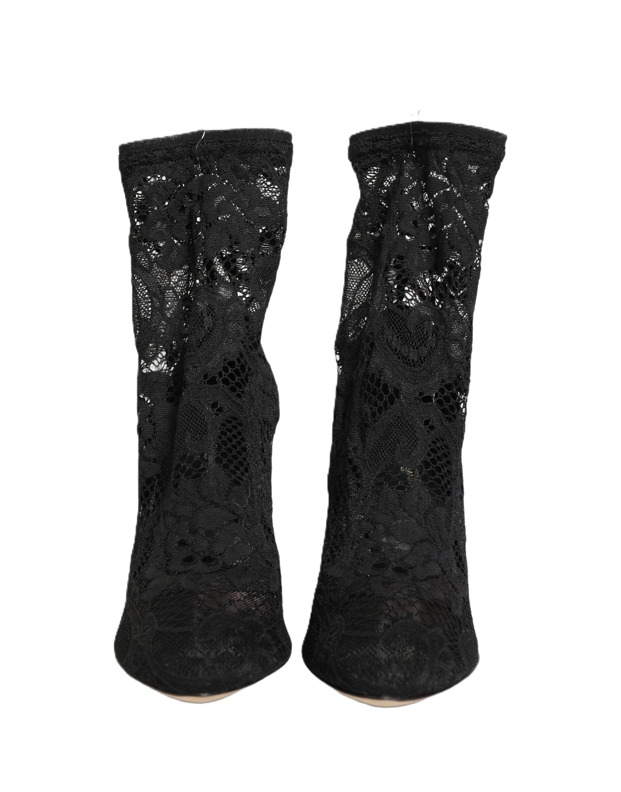 Dolce & Gabbana Black Socks Taormina Lace Pumps Boots Shoes