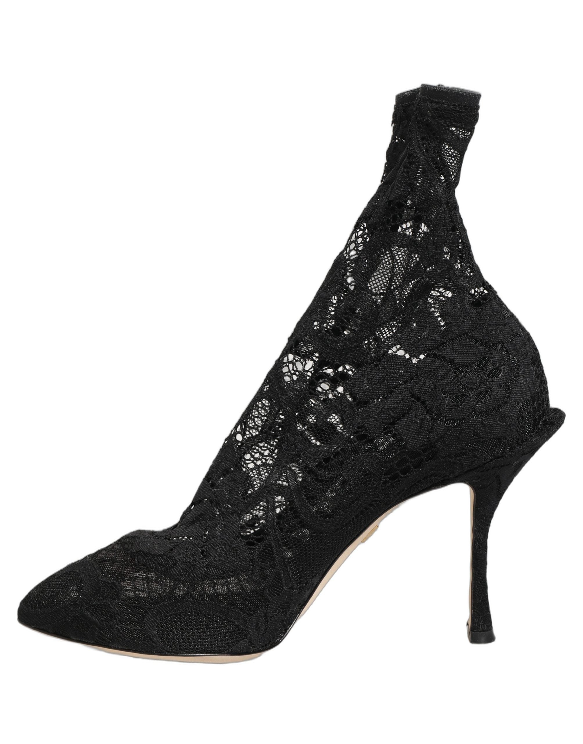 Dolce & Gabbana Black Socks Taormina Lace Pumps Boots Shoes