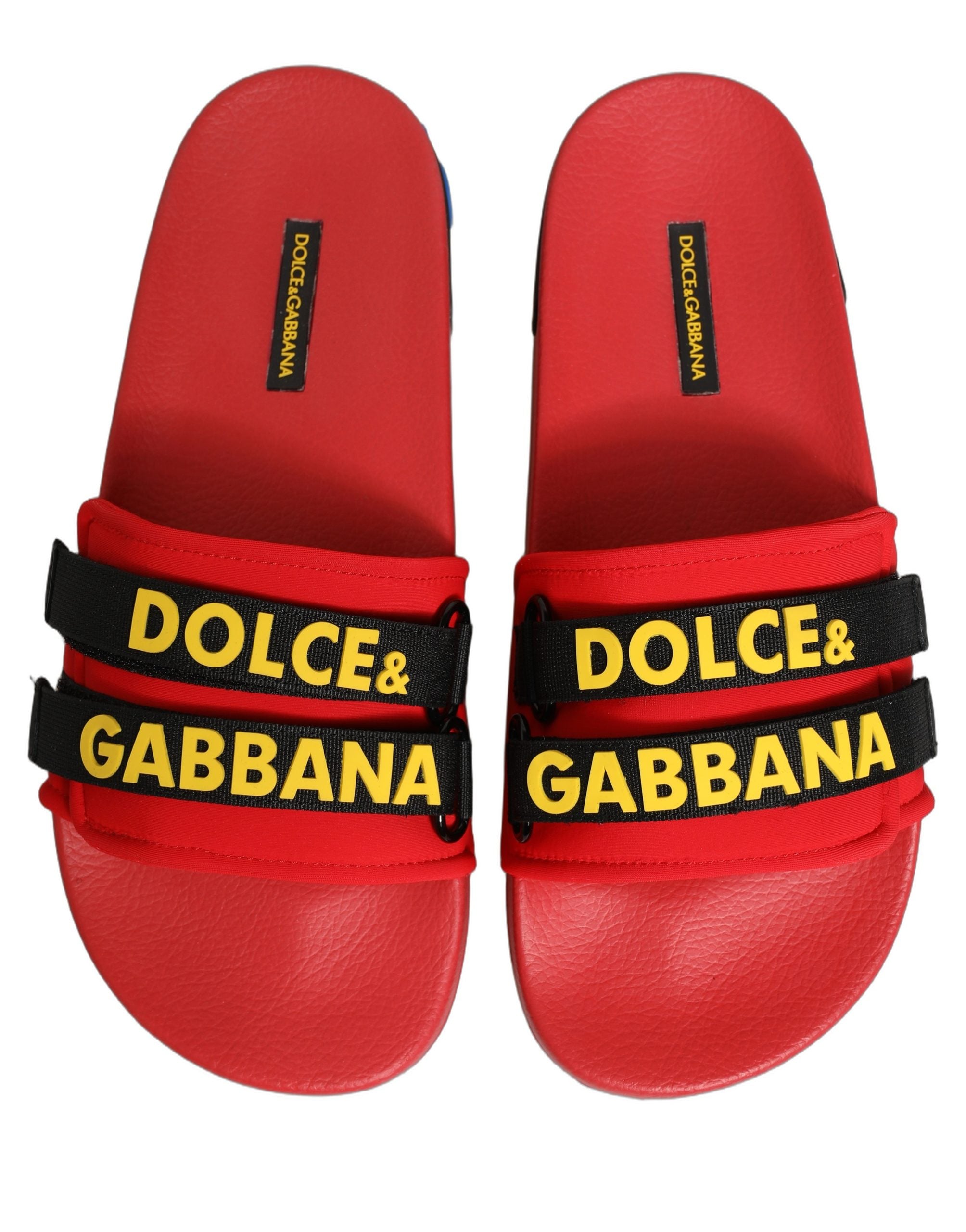 Dolce & Gabbana Red Neoprene Slides Flats Beachwear Shoes