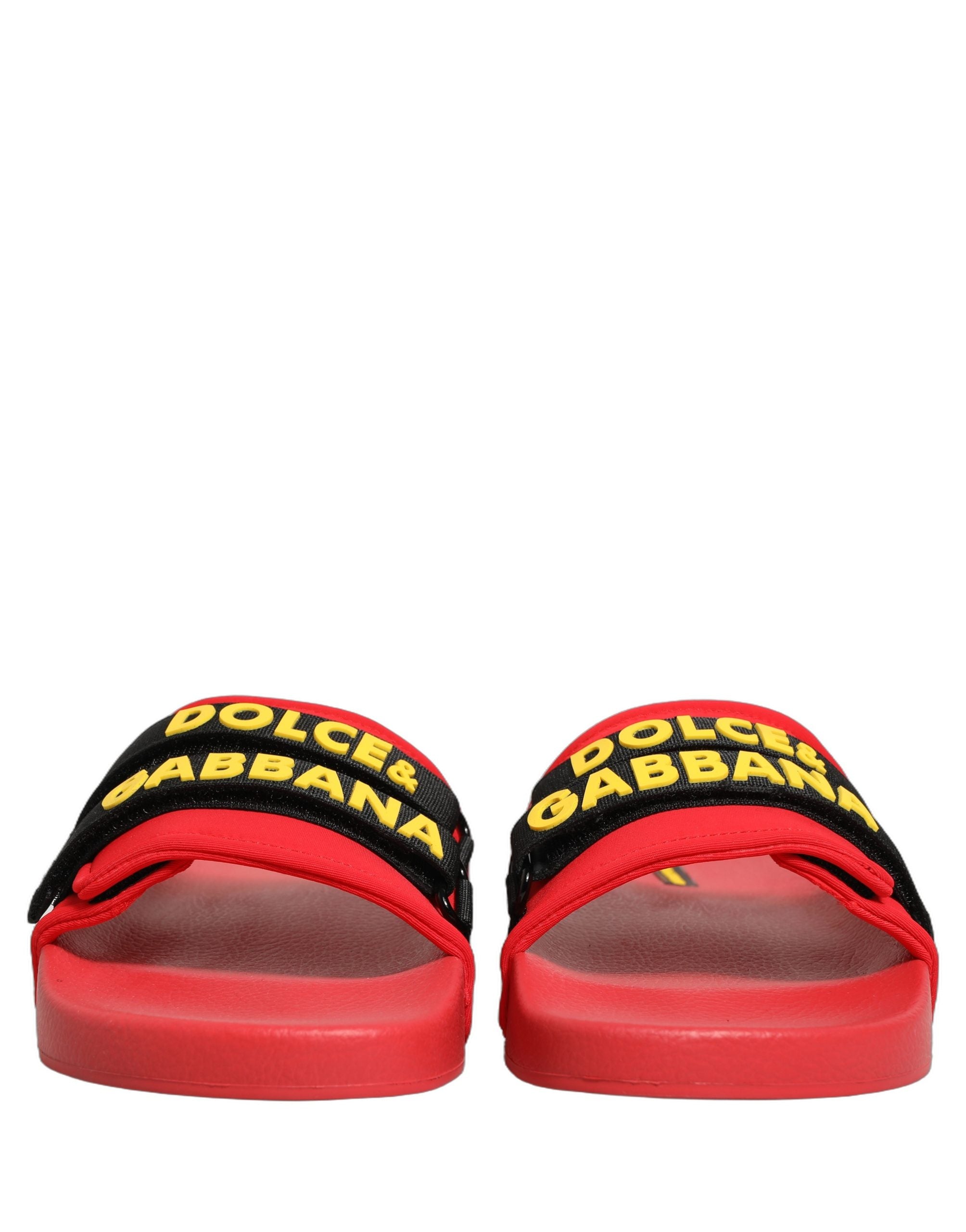 Dolce & Gabbana Red Neoprene Slides Flats Beachwear Shoes