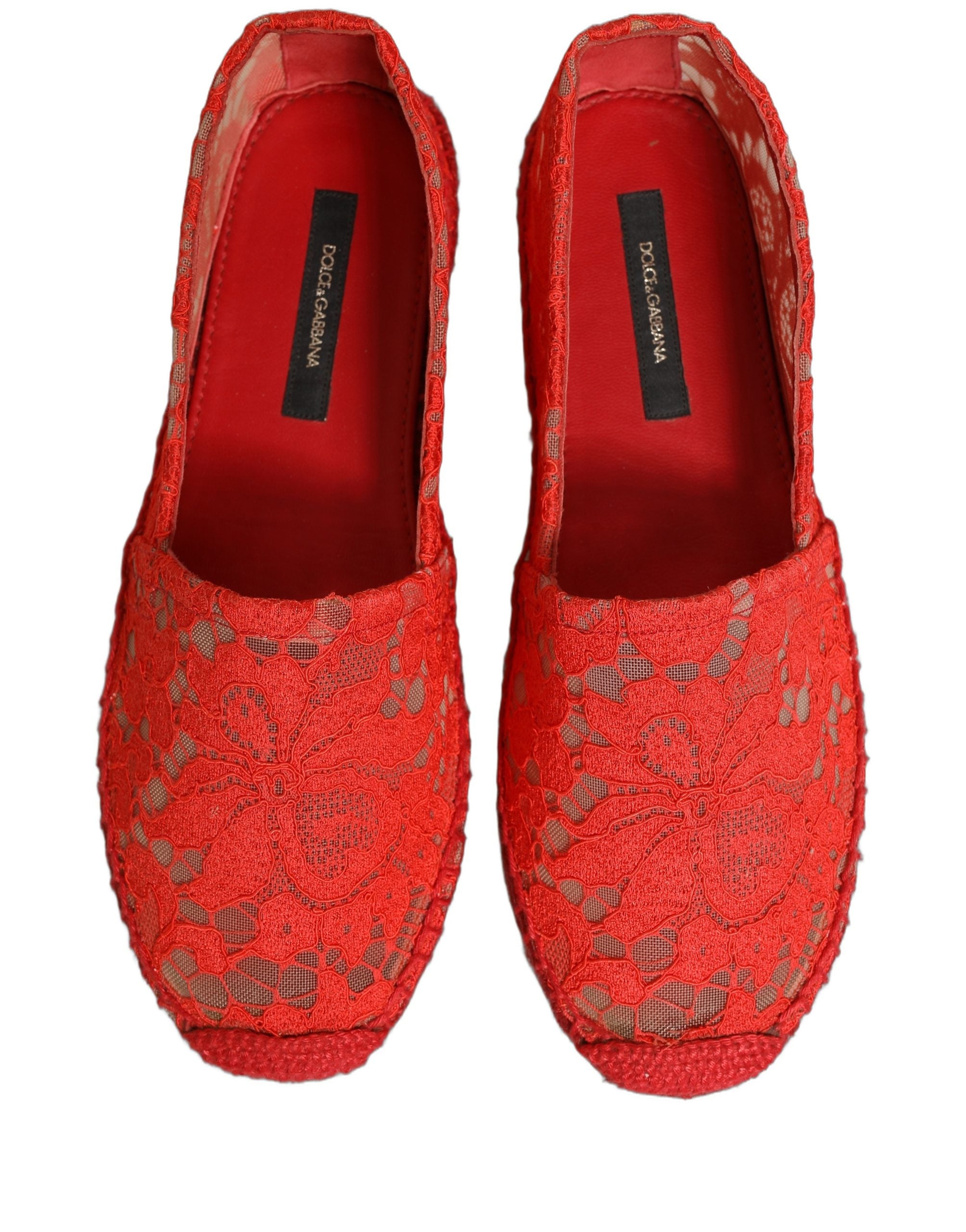 Dolce & Gabbana Red Taormina Lace Espadrille Flats Shoes