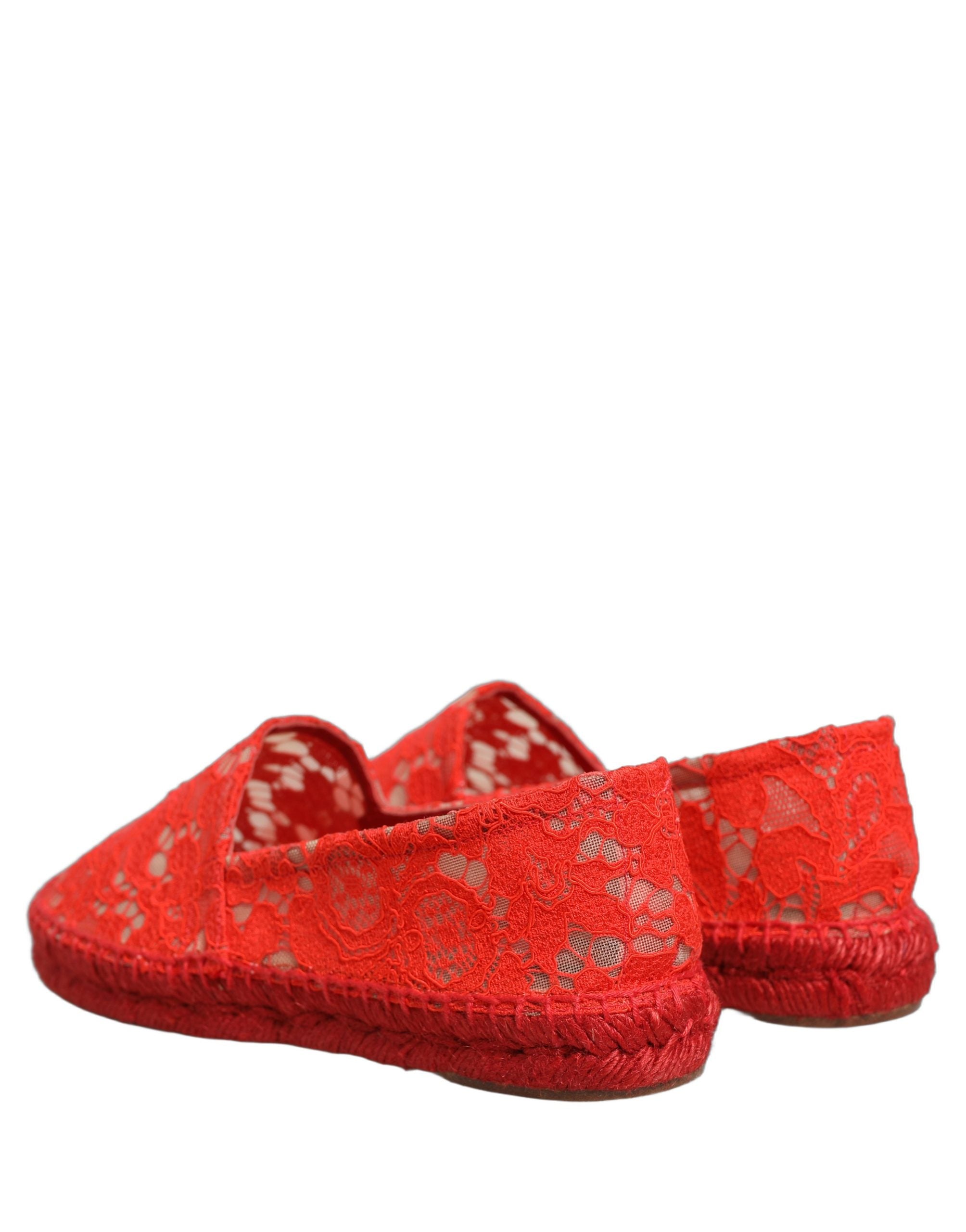 Dolce & Gabbana Red Taormina Lace Espadrille Flats Shoes