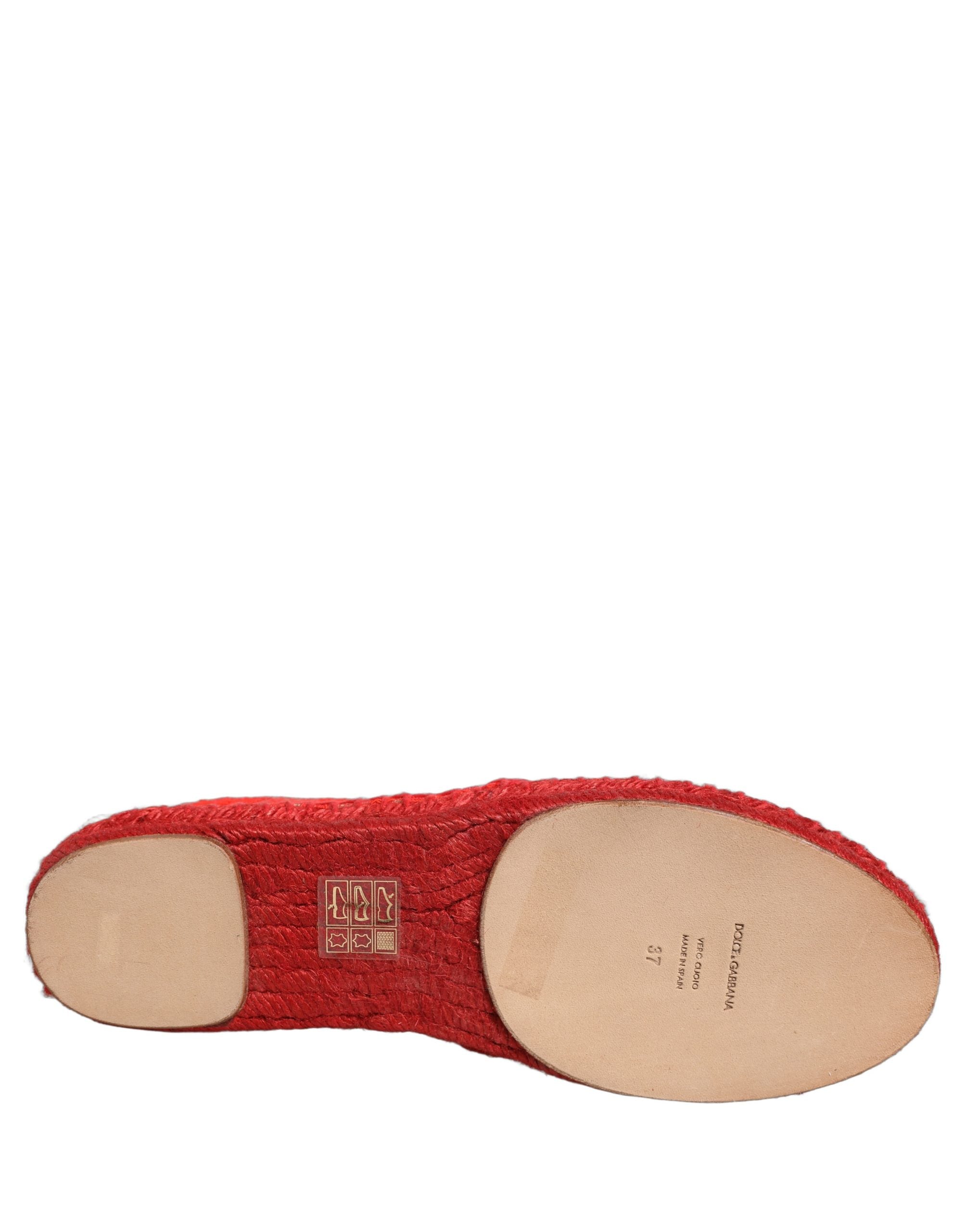 Dolce & Gabbana Red Taormina Lace Espadrille Flats Shoes