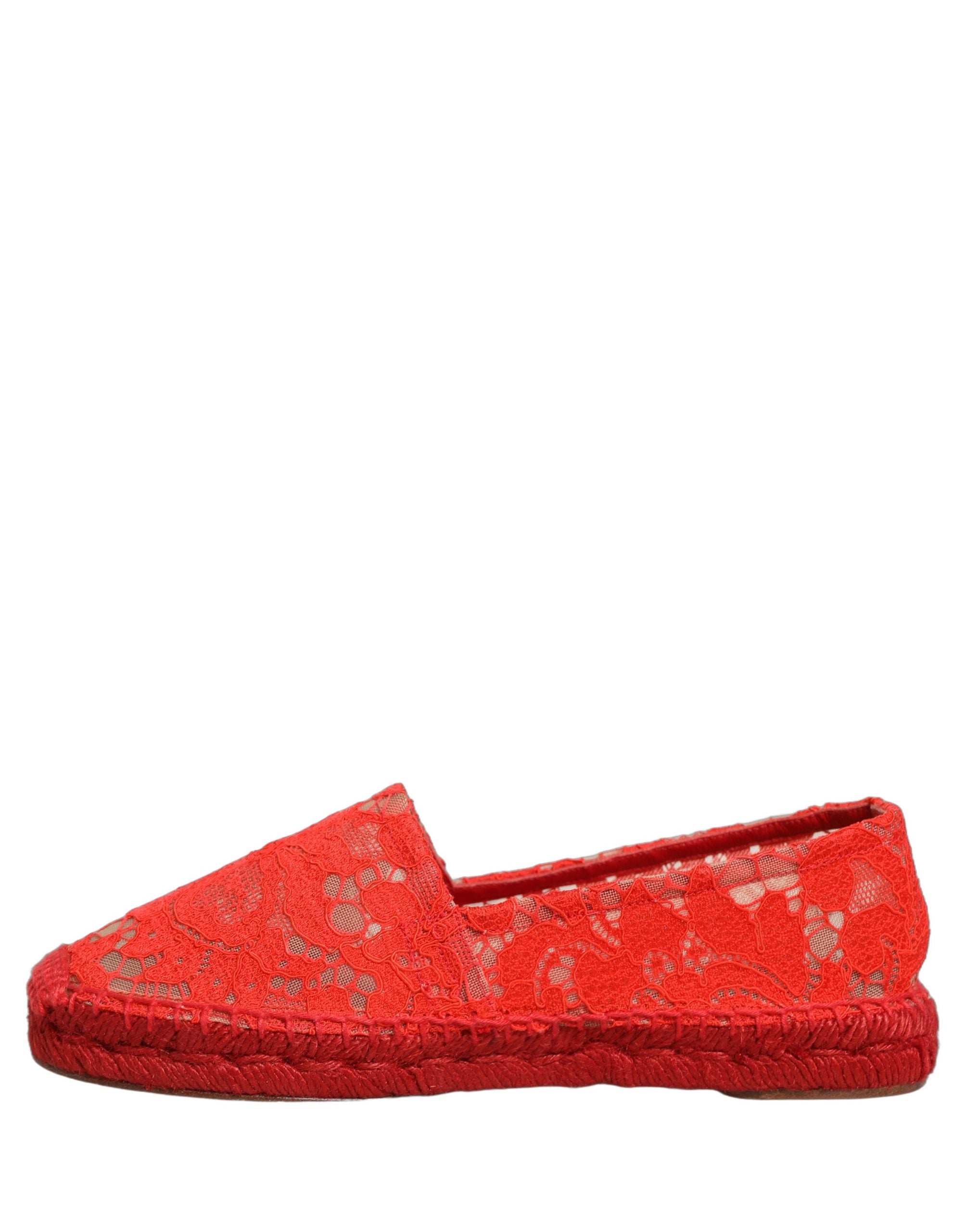Dolce & Gabbana Red Taormina Lace Espadrille Flats Shoes