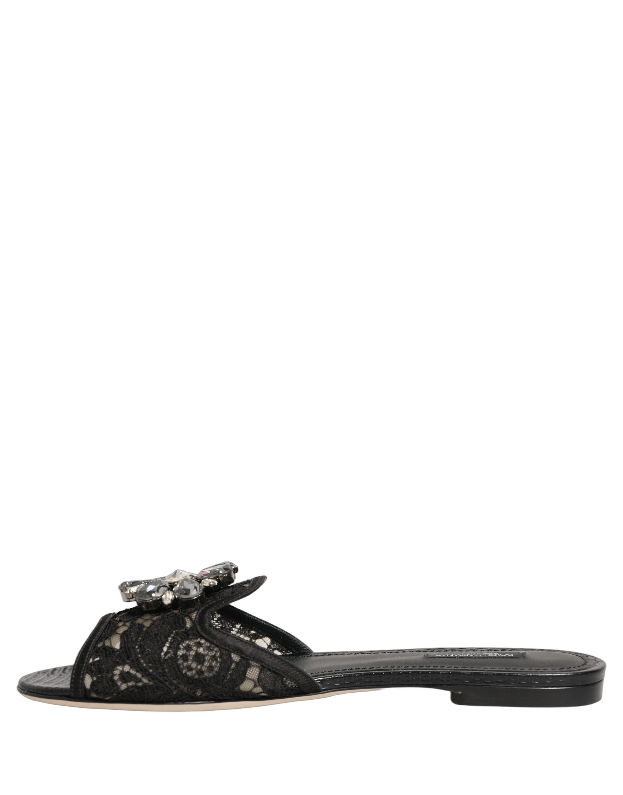 Dolce & Gabbana Black Devotion Lace Flats Slip On Shoes