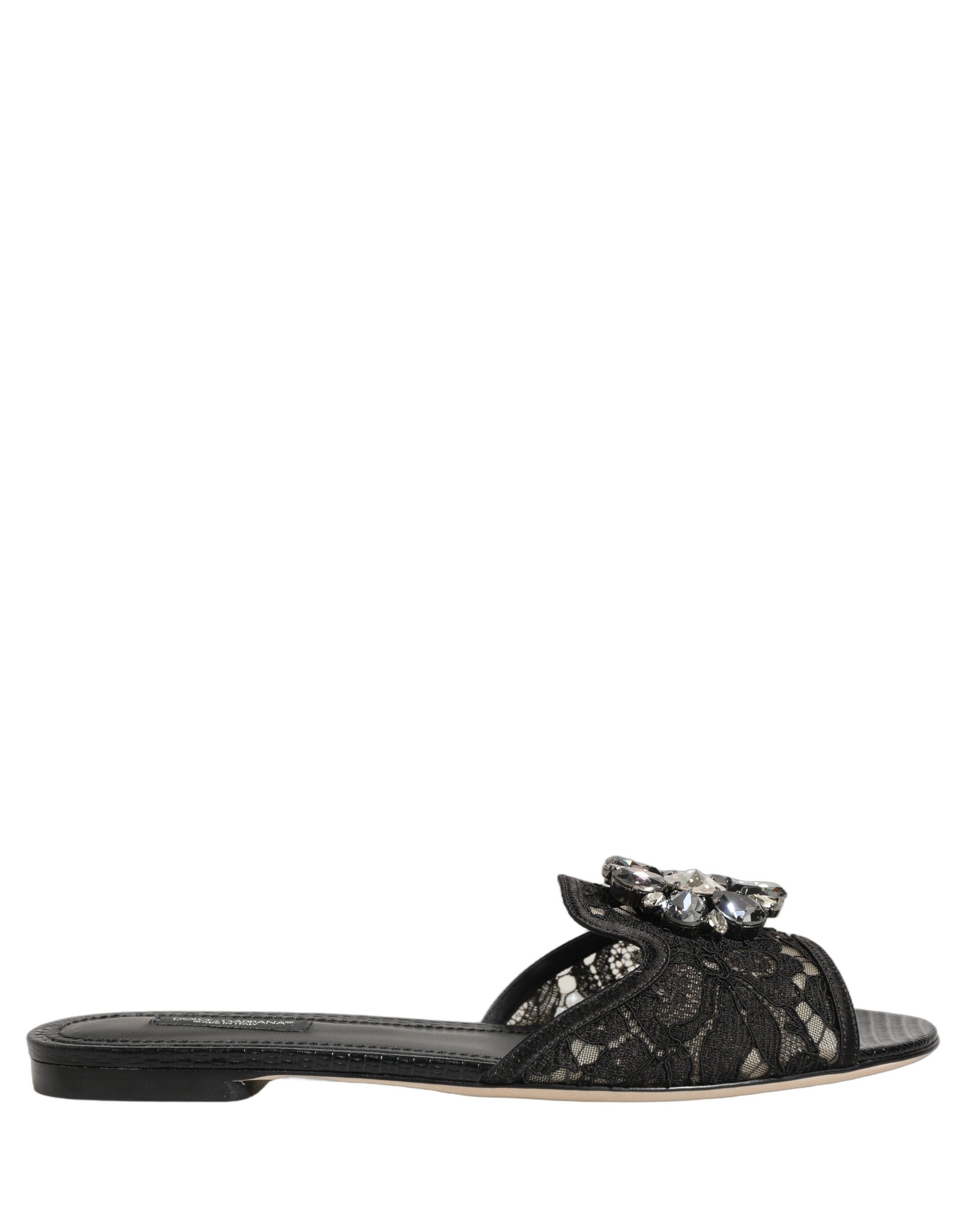 Dolce & Gabbana Black Devotion Lace Flats Slip On Shoes