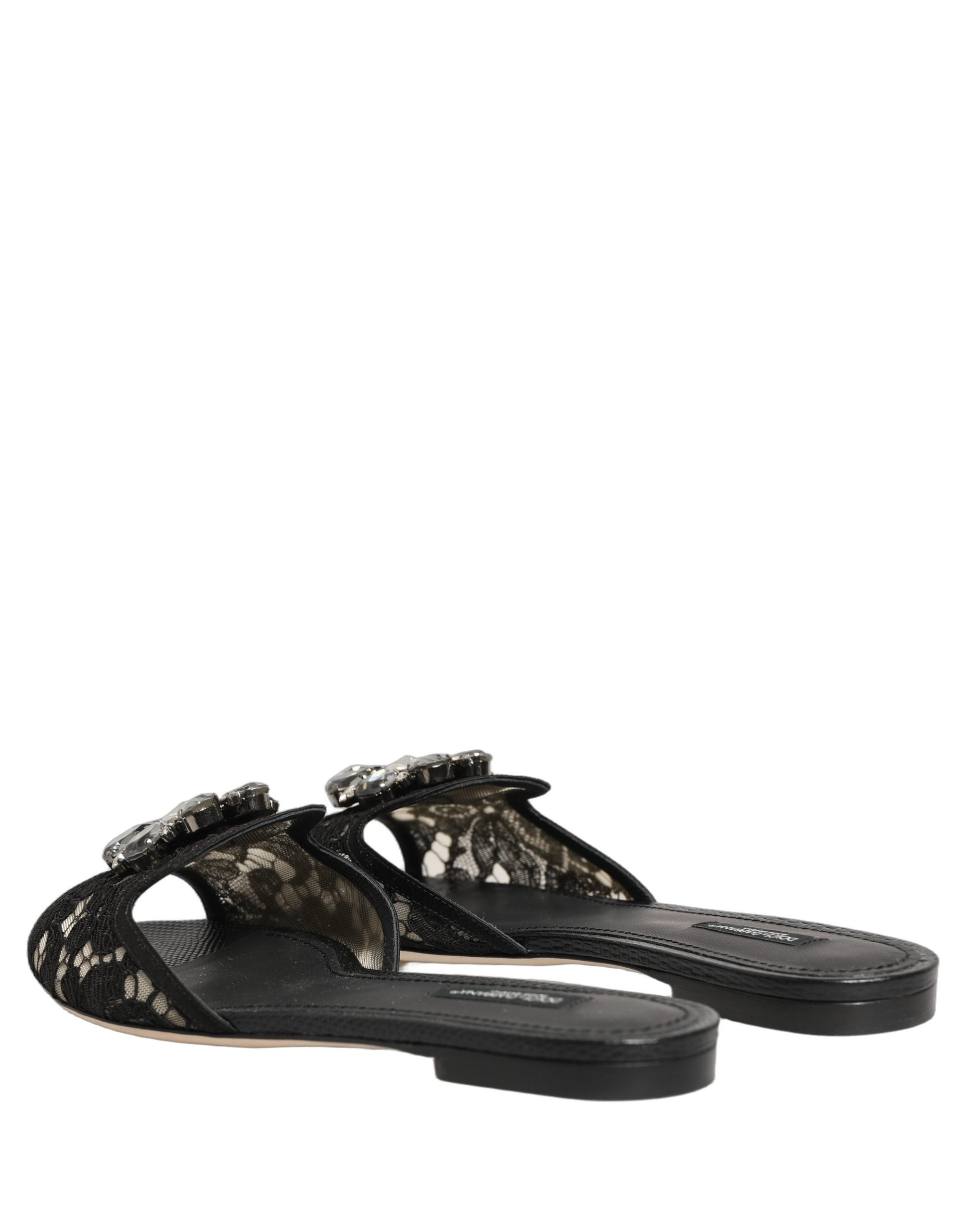 Dolce & Gabbana Black Devotion Lace Flats Slip On Shoes
