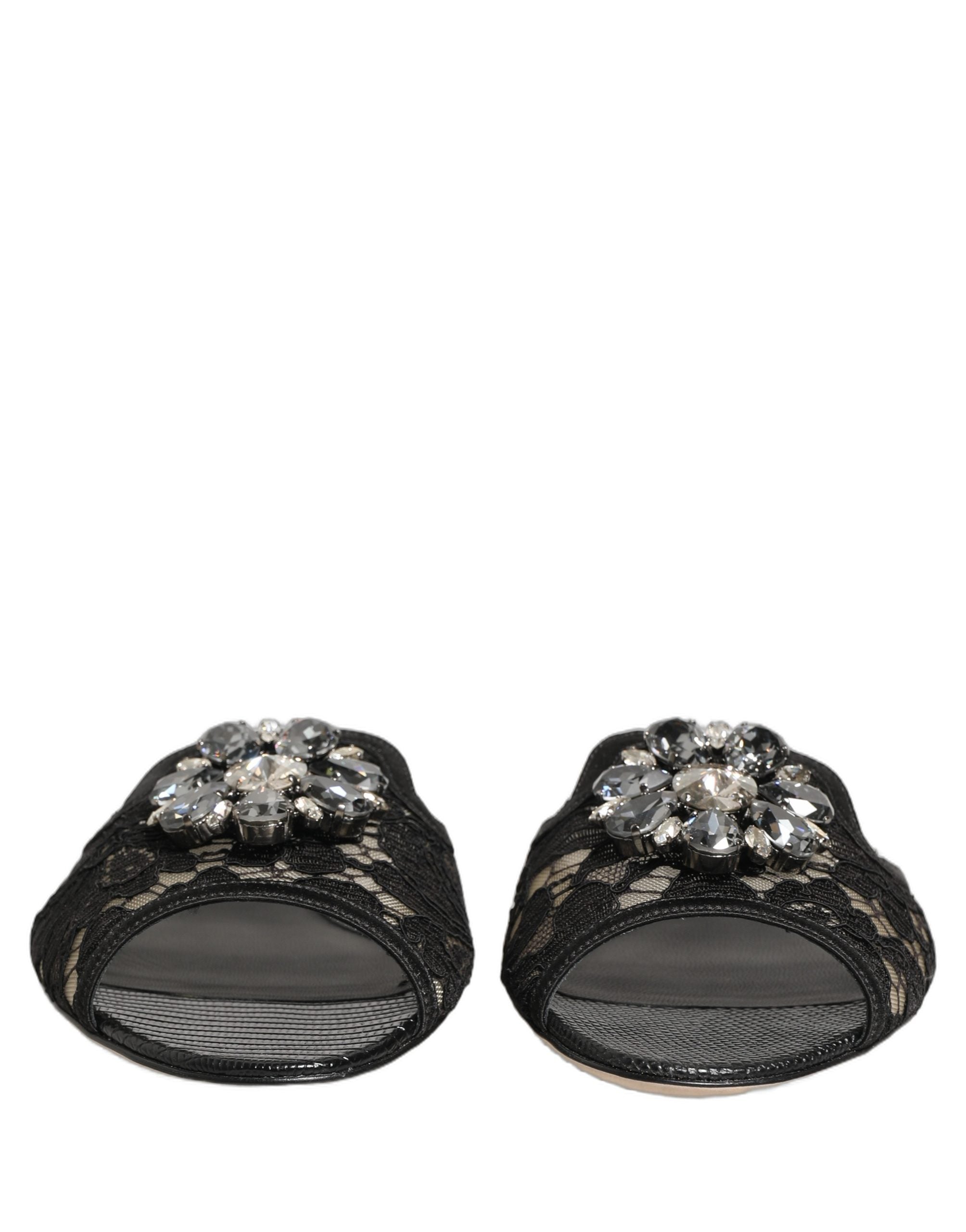 Dolce & Gabbana Black Devotion Lace Flats Slip On Shoes