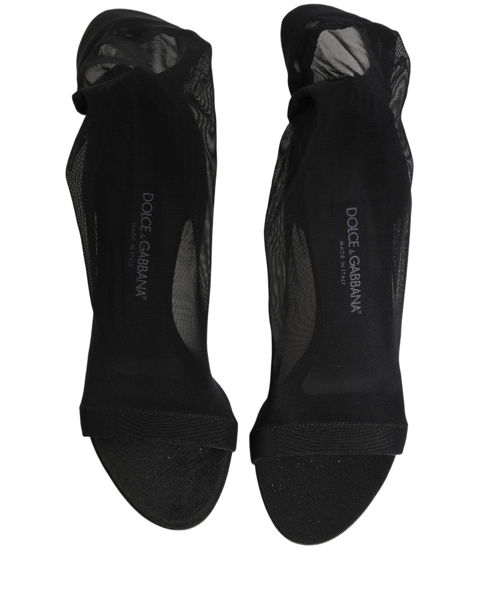 Dolce & Gabbana Black Nylon Mesh Sock Style Boots Shoes