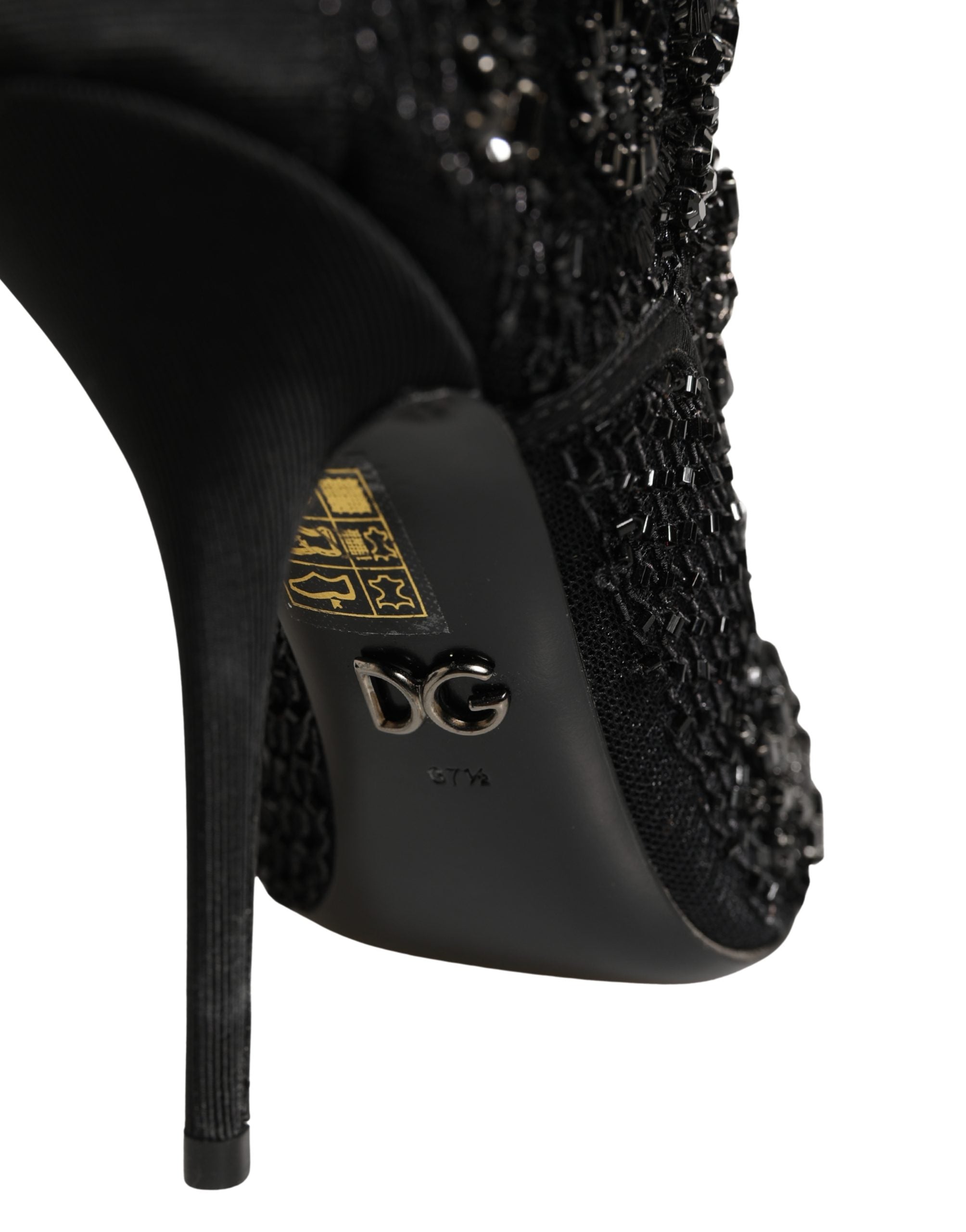 Dolce & Gabbana Black Embellished Mesh Ankle Boots Shoes