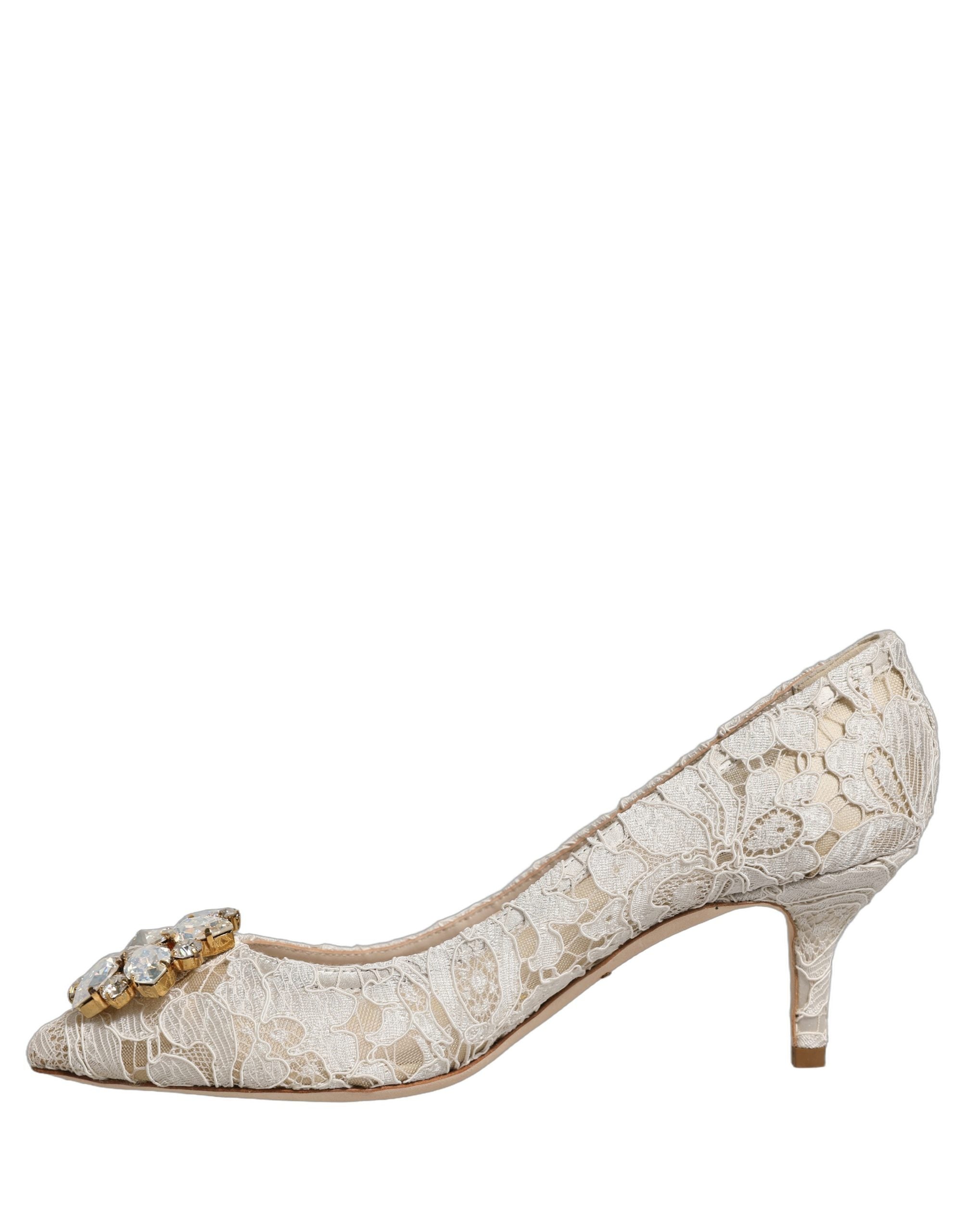 Dolce & Gabbana White Taormina Lace Crystal Pumps Shoes