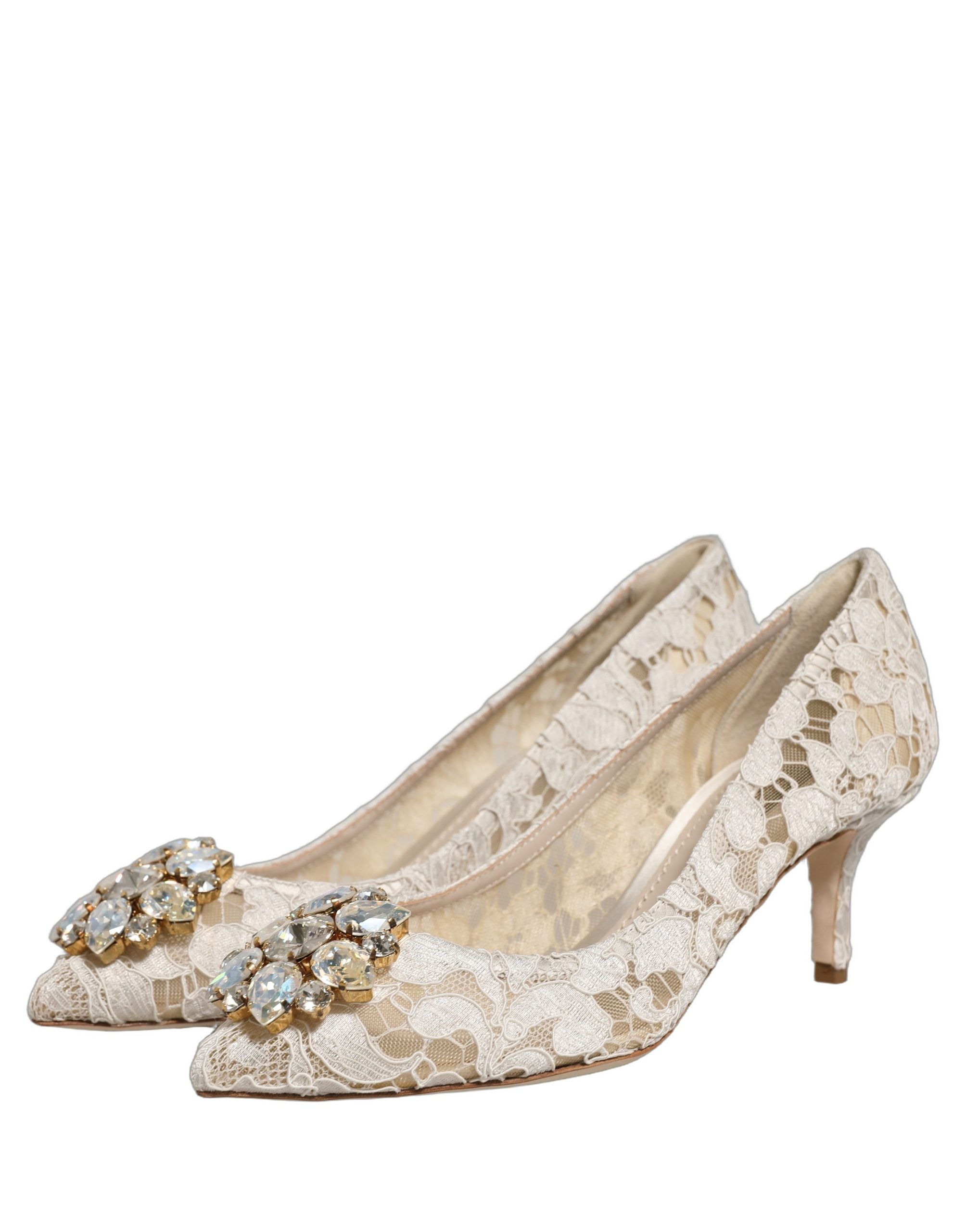Dolce & Gabbana White Taormina Lace Crystal Pumps Shoes