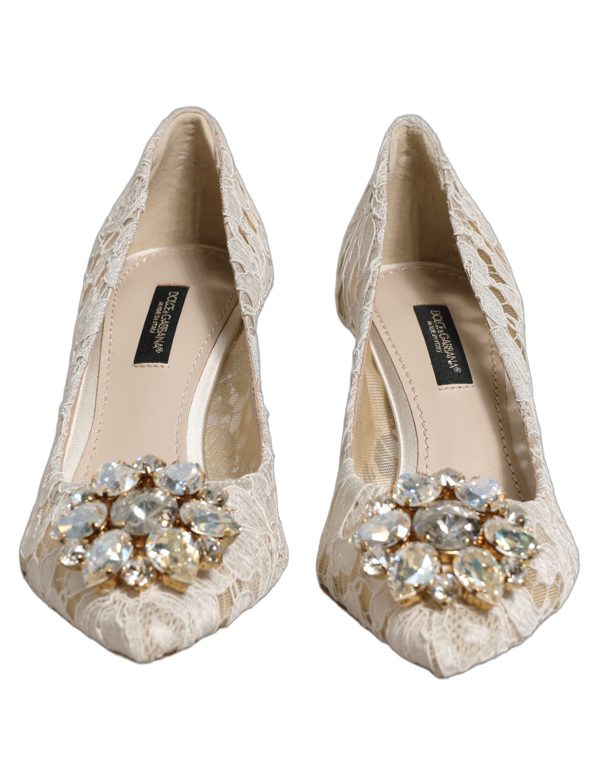 Dolce & Gabbana White Taormina Lace Crystal Pumps Shoes