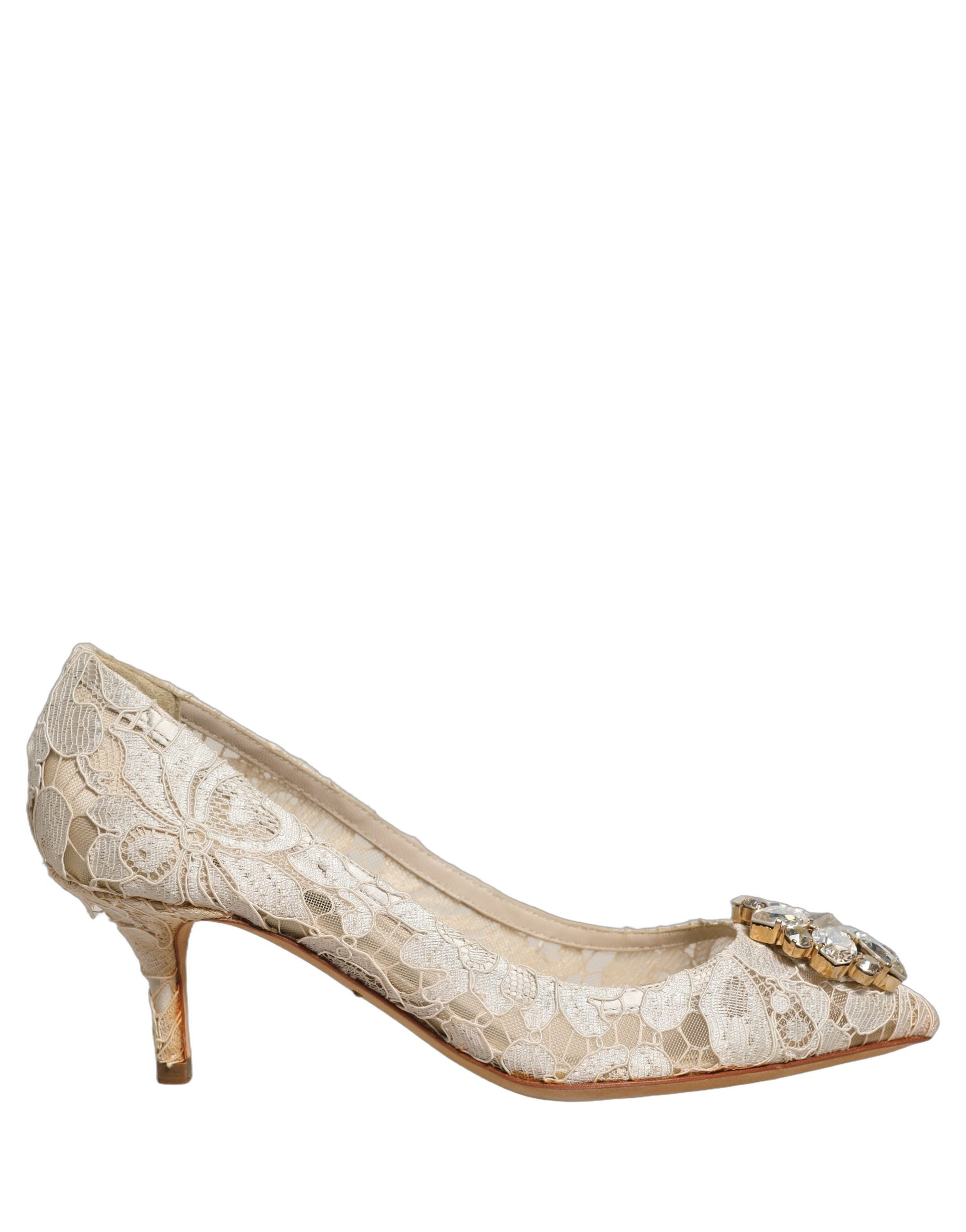 Dolce & Gabbana White Taormina Lace Crystal Pumps Shoes
