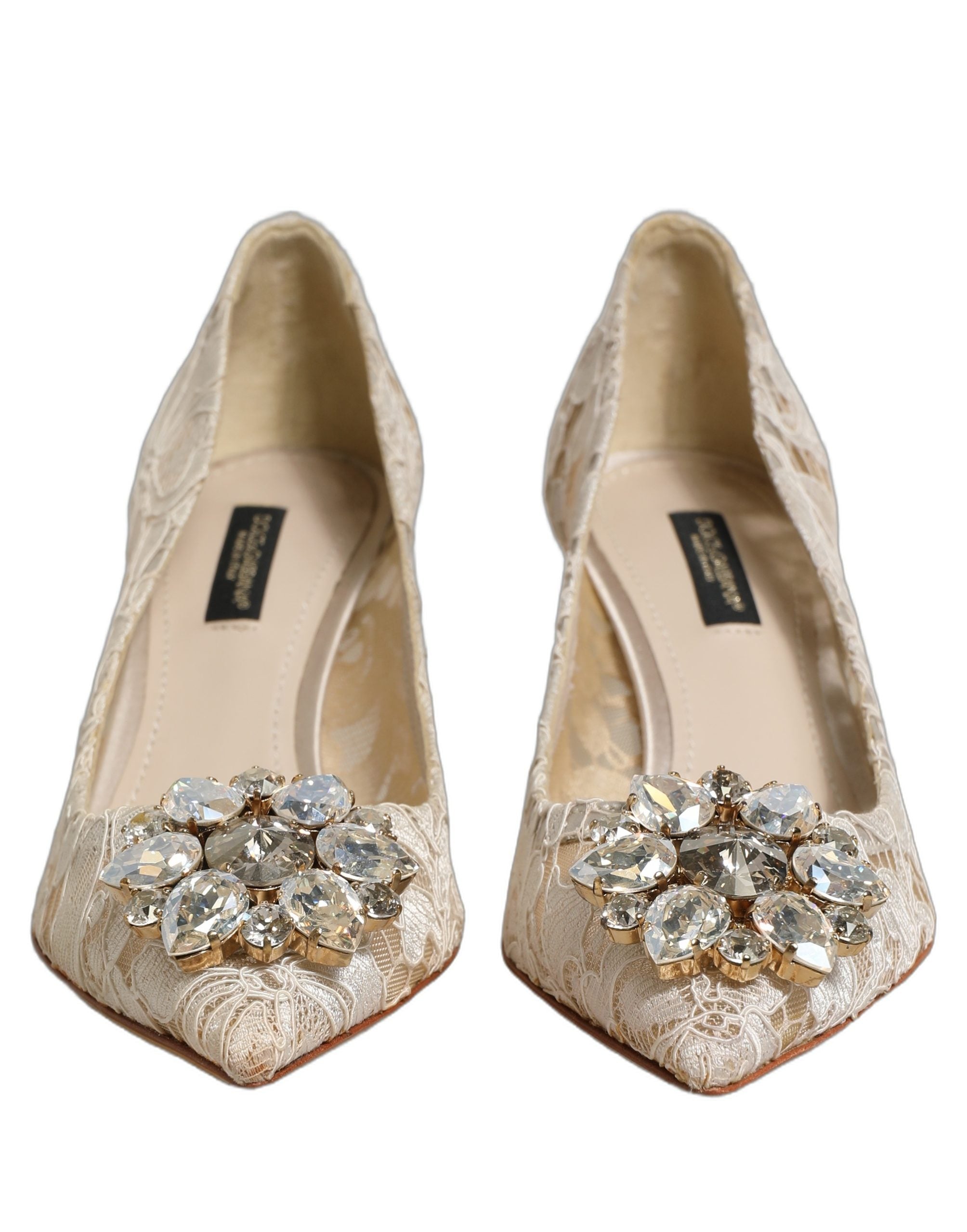 Dolce & Gabbana White Taormina Lace Crystal Pumps Shoes