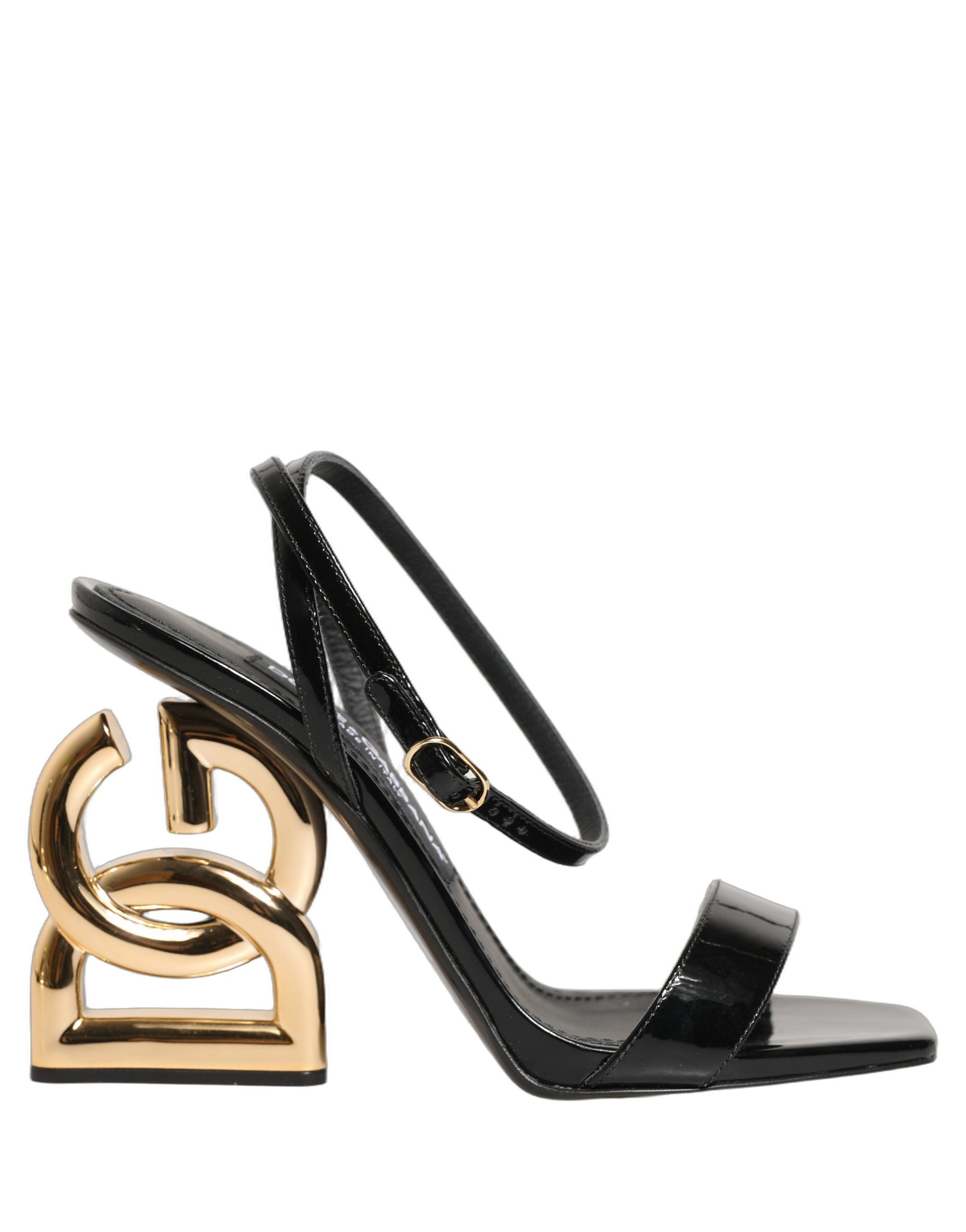 Dolce & Gabbana Black Leather Ankle Strap Heels Sandals Shoes