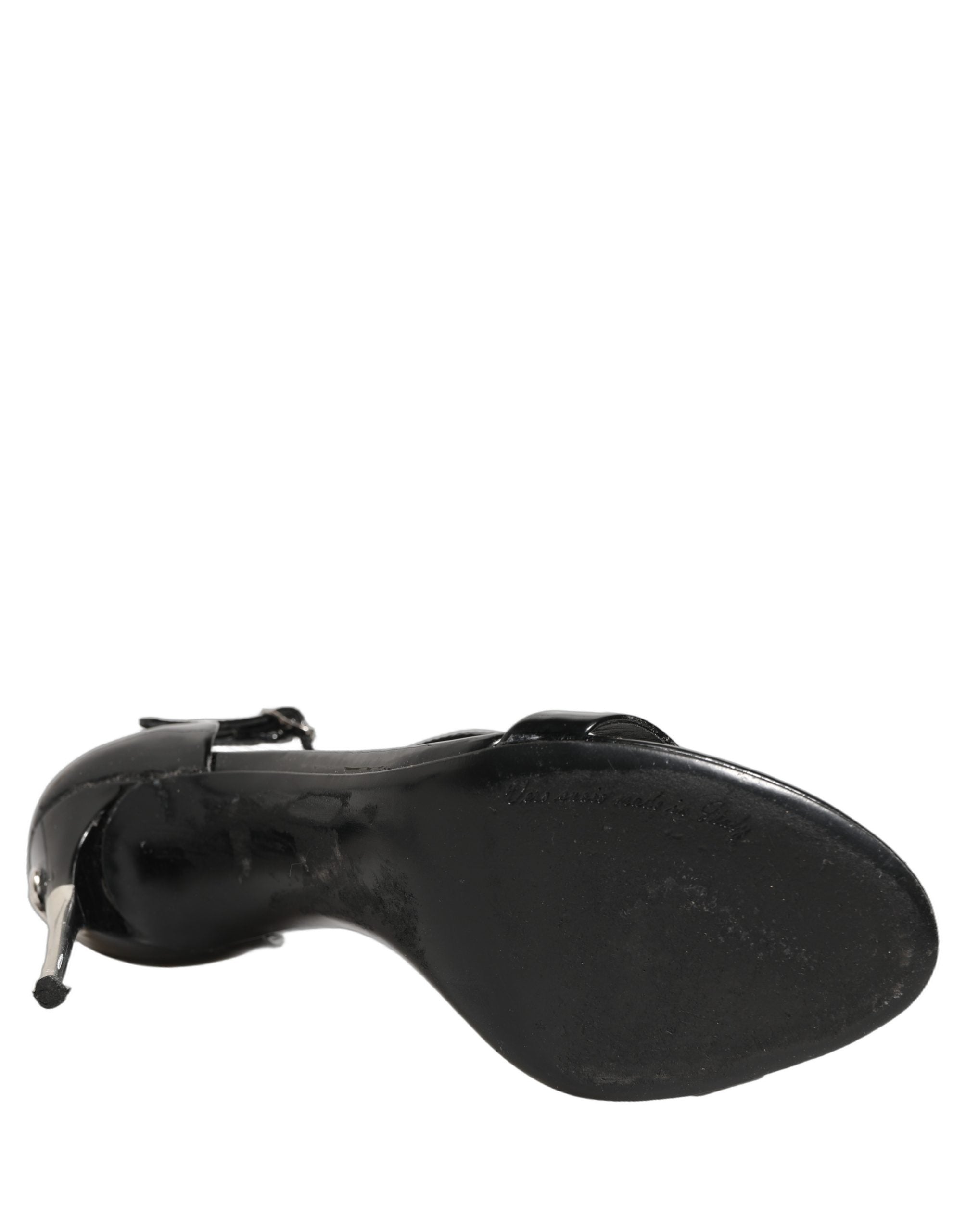 Dolce & Gabbana Black Leather T-strap Heels Sandals Shoes