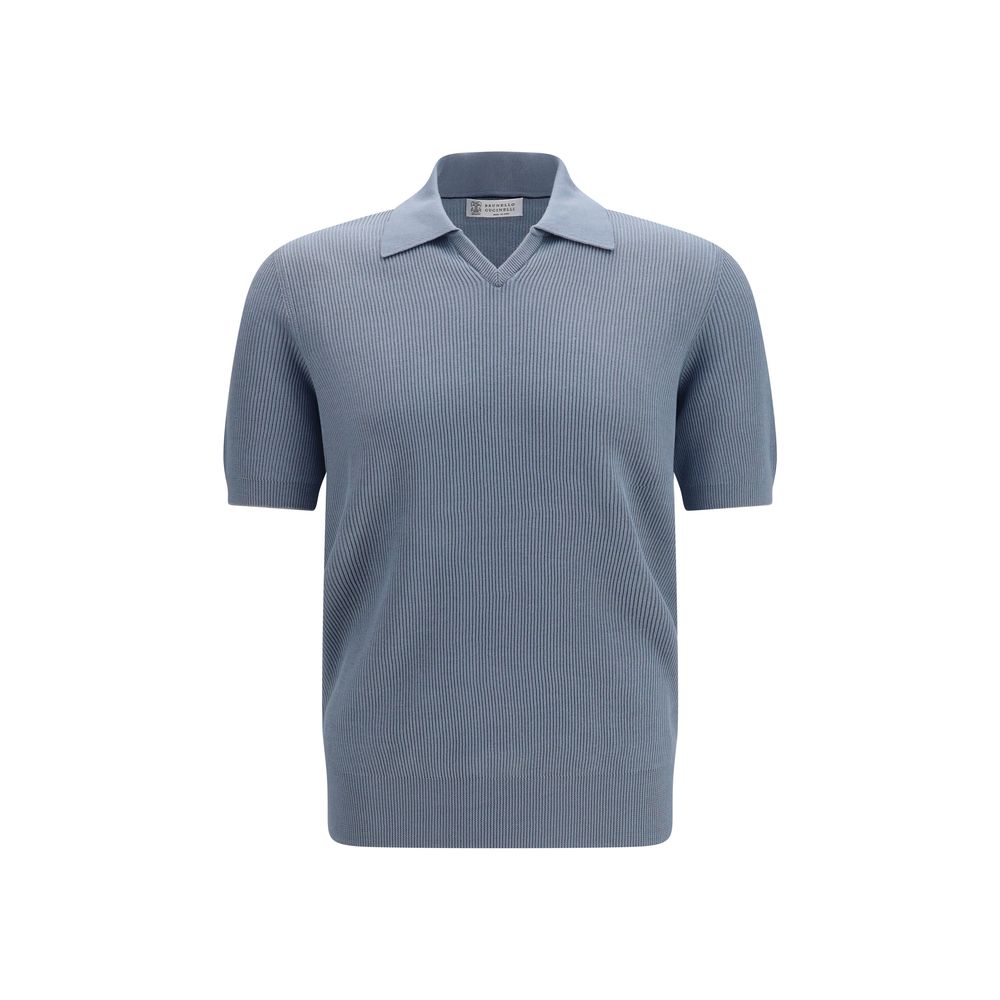 Brunello Cucinelli Blue Cotton Polo Shirt