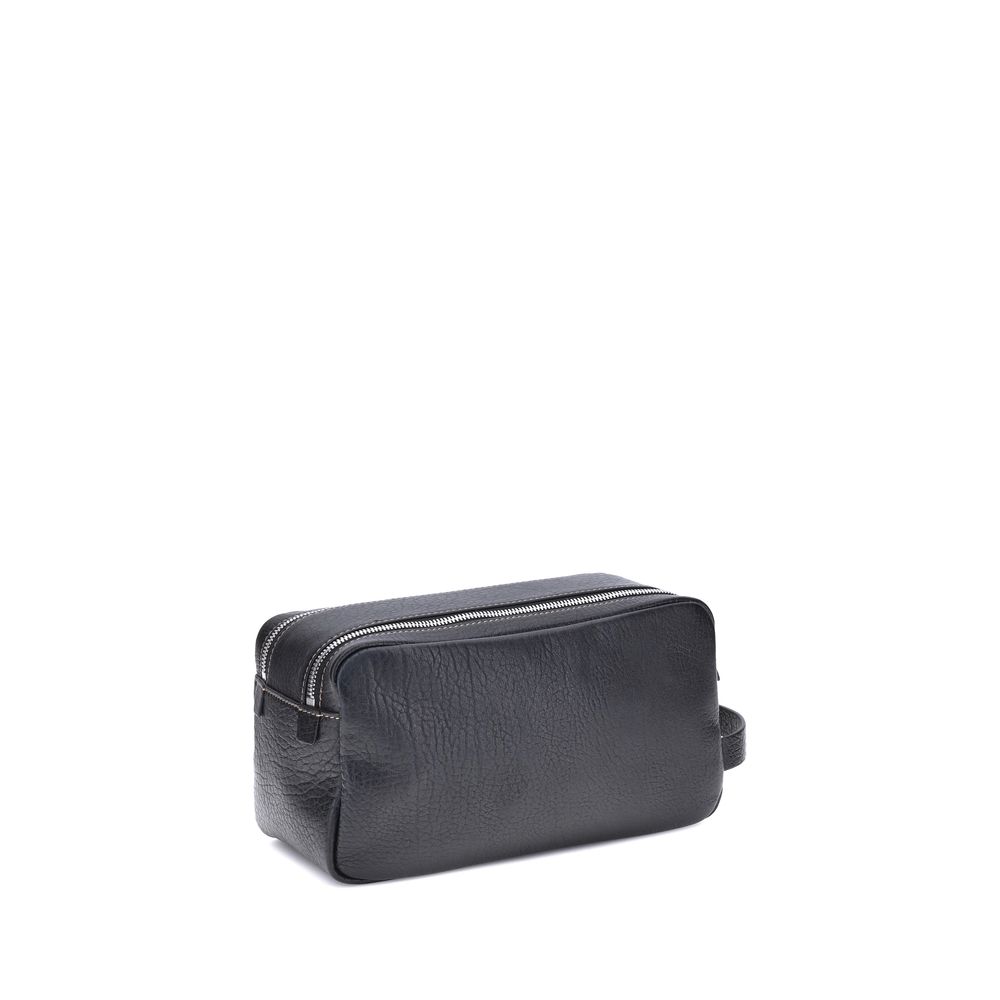 Brunello Cucinelli Black Calf Leather Bos Taurus Airpod Holder