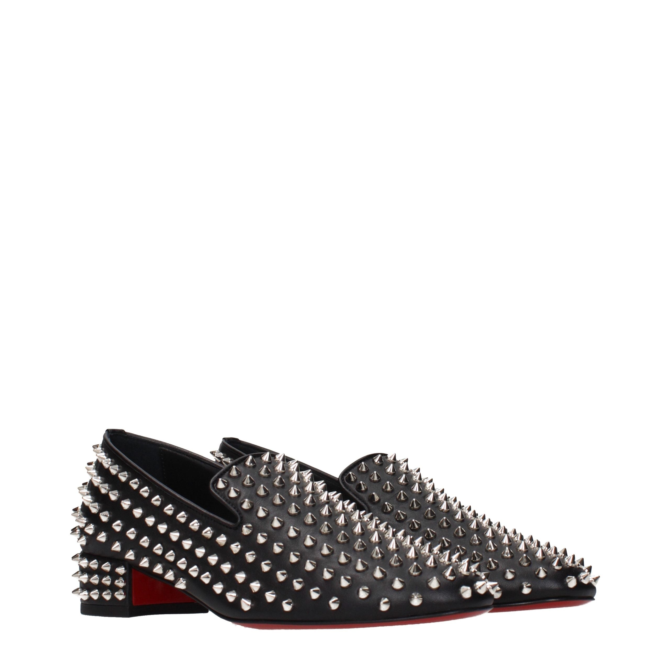 Christian Louboutin Black Leather Slip-On Loafers