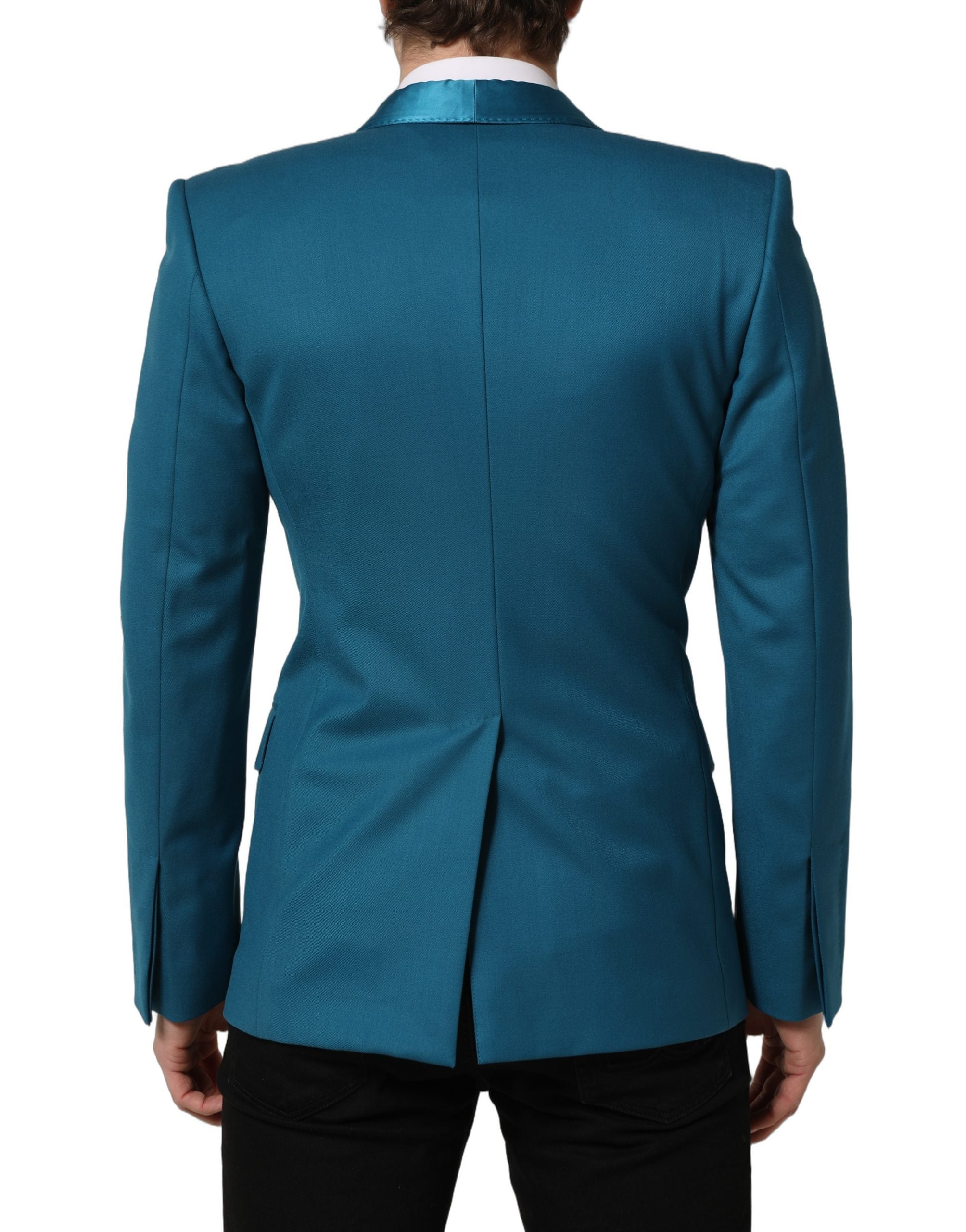 Dolce & Gabbana Teal Wool Double Breasted Formal Coat Blazer