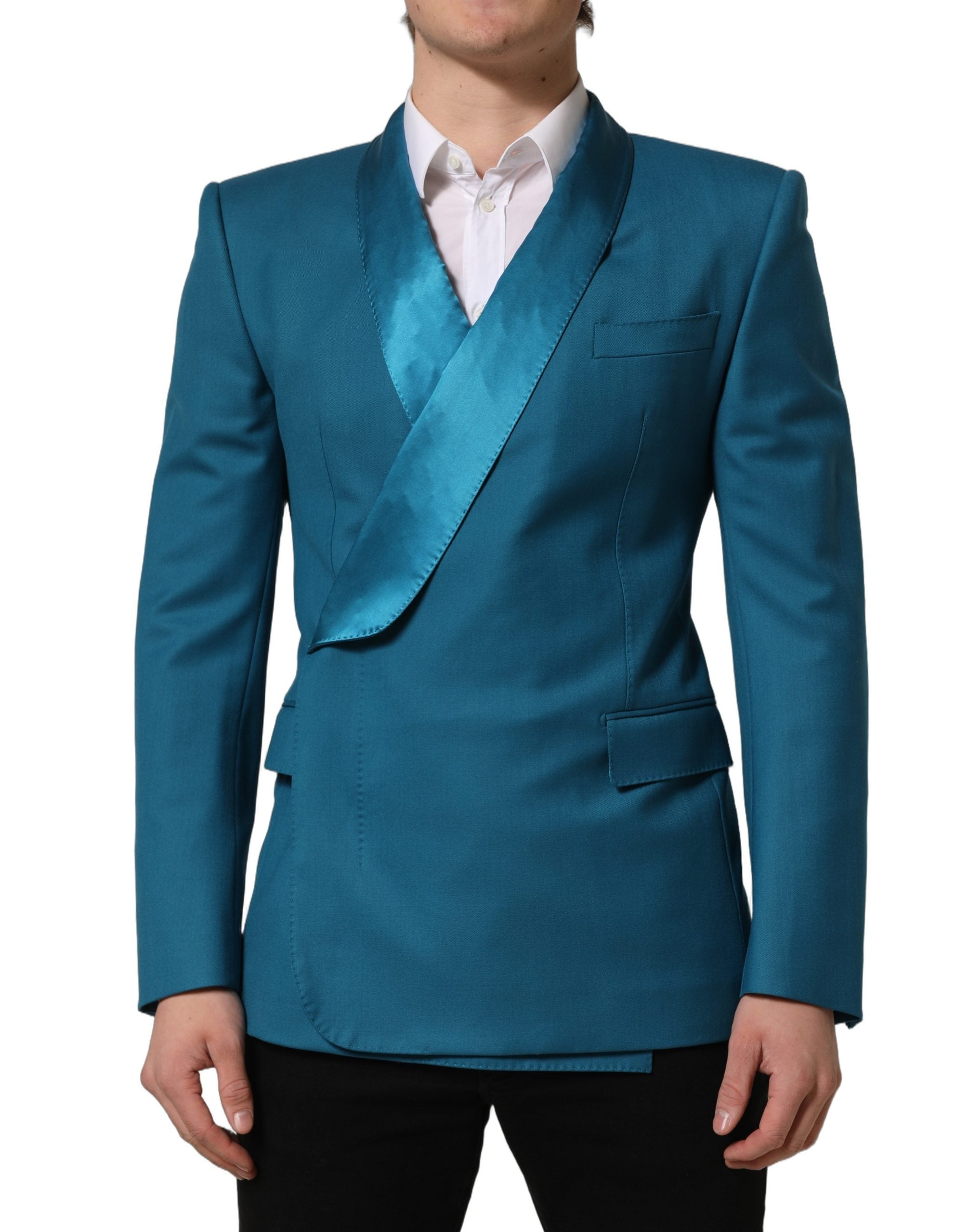 Dolce & Gabbana Teal Wool Double Breasted Formal Coat Blazer