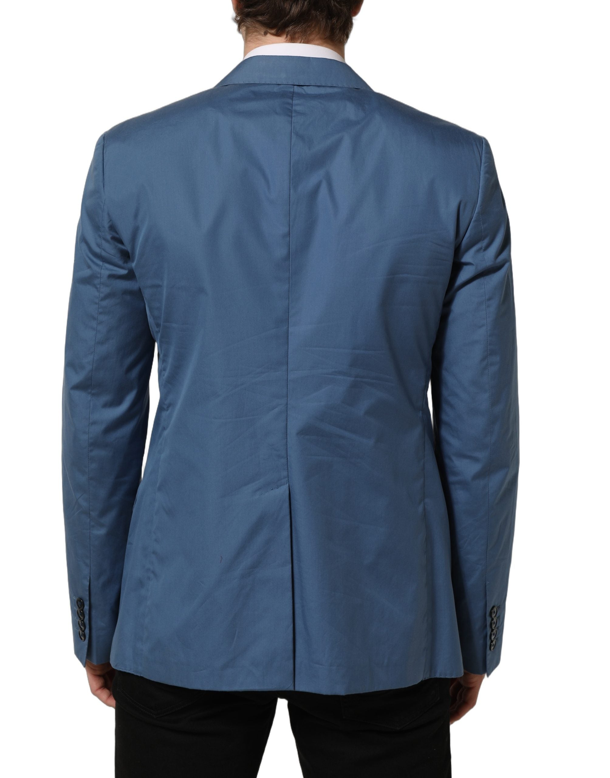 Dolce & Gabbana Blue Cotton Double Breasted Men Coat Blazer