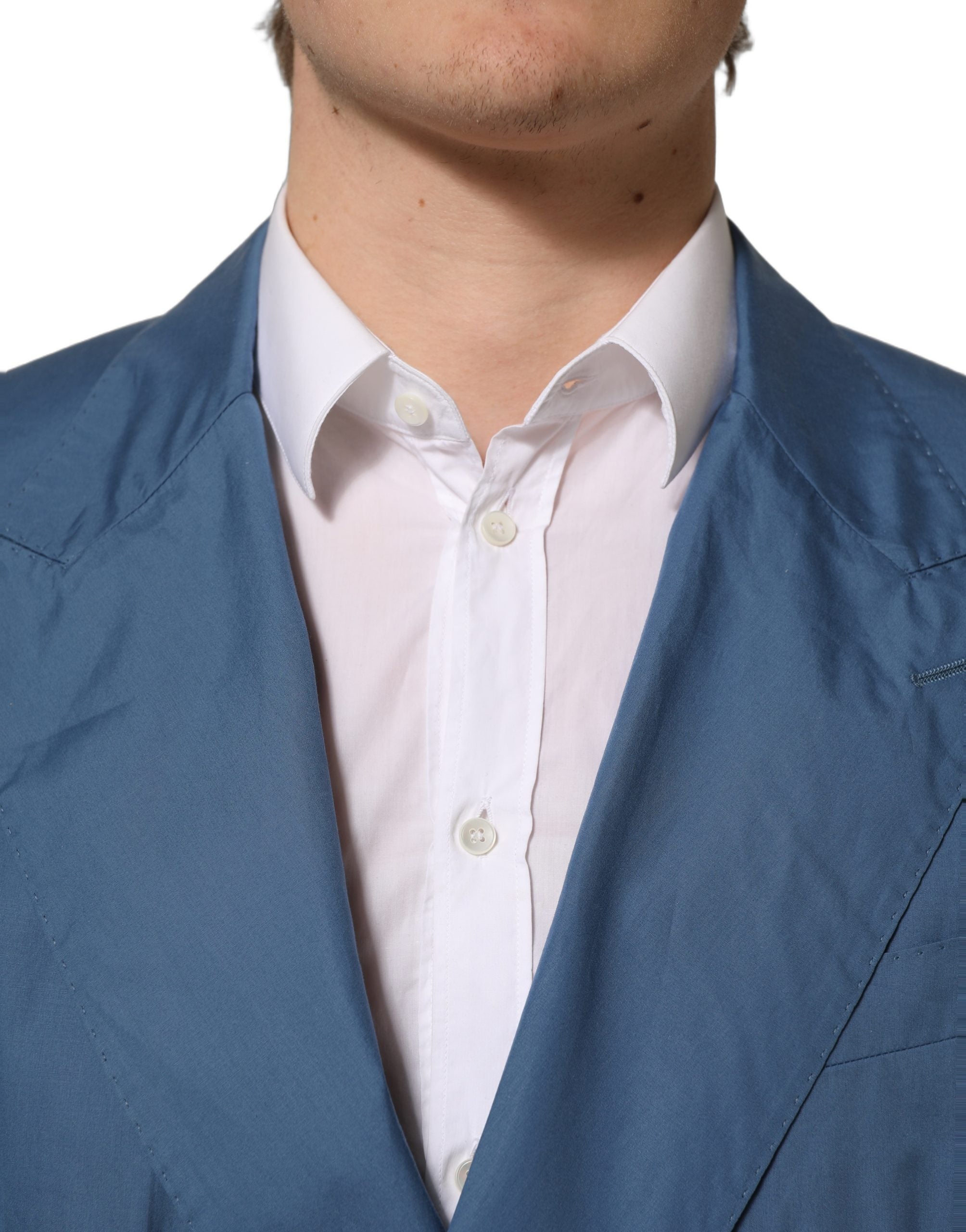 Dolce & Gabbana Blue Cotton Double Breasted Men Coat Blazer