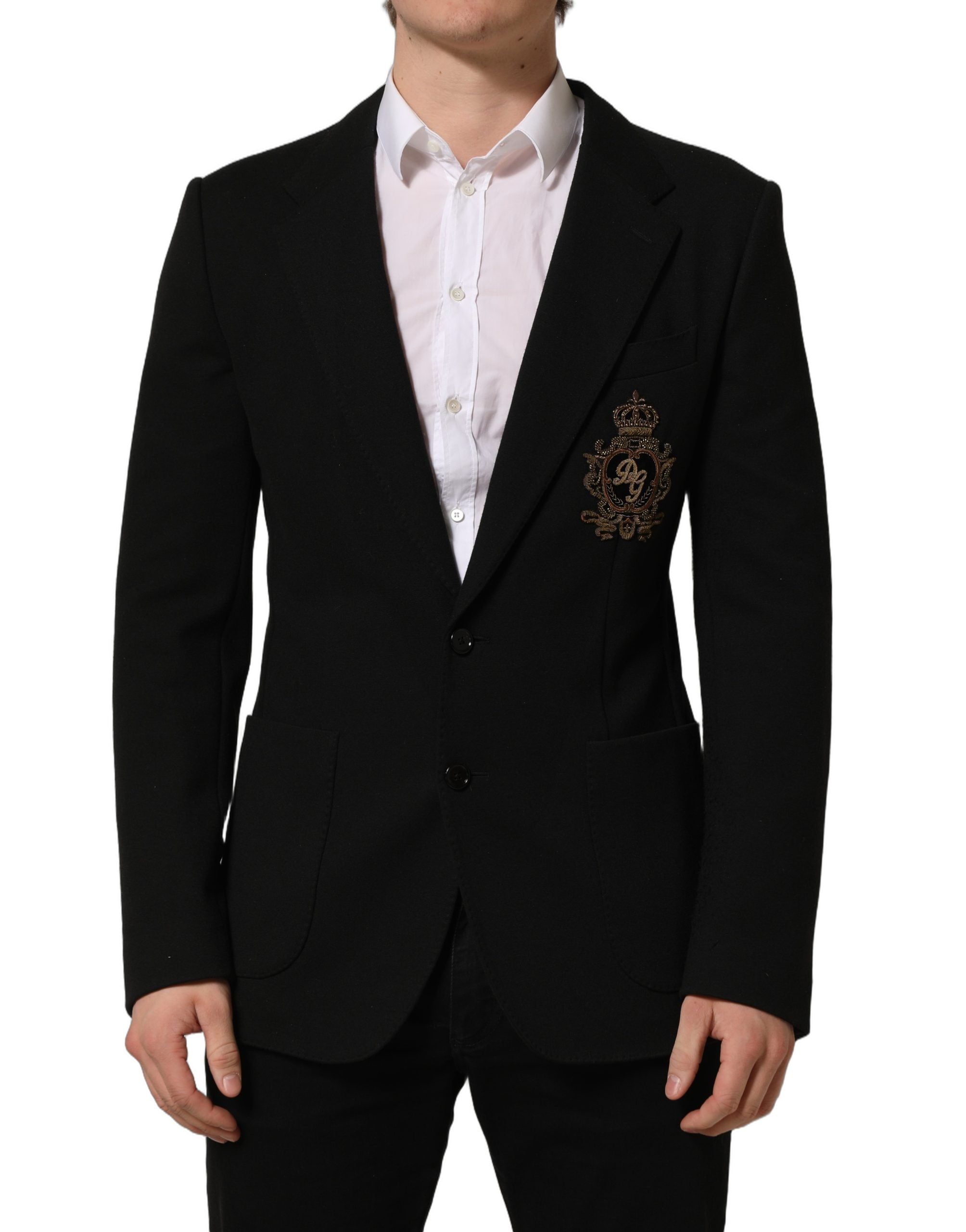 Dolce & Gabbana Black Logo Crest SingleBreasted Coat Blazer