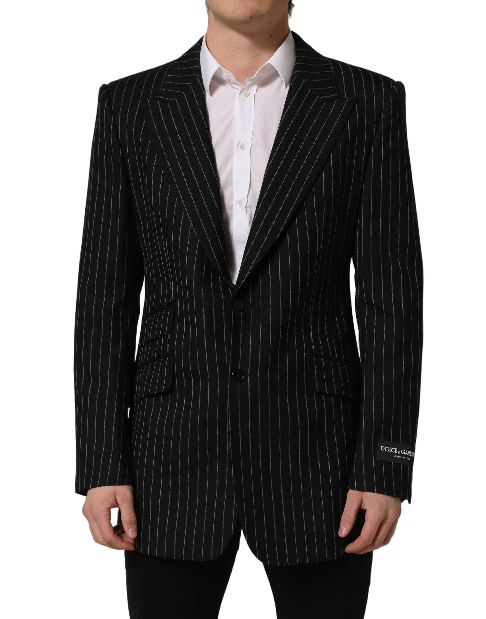 Dolce & Gabbana Black Stripes Wool Single Breasted Blazer