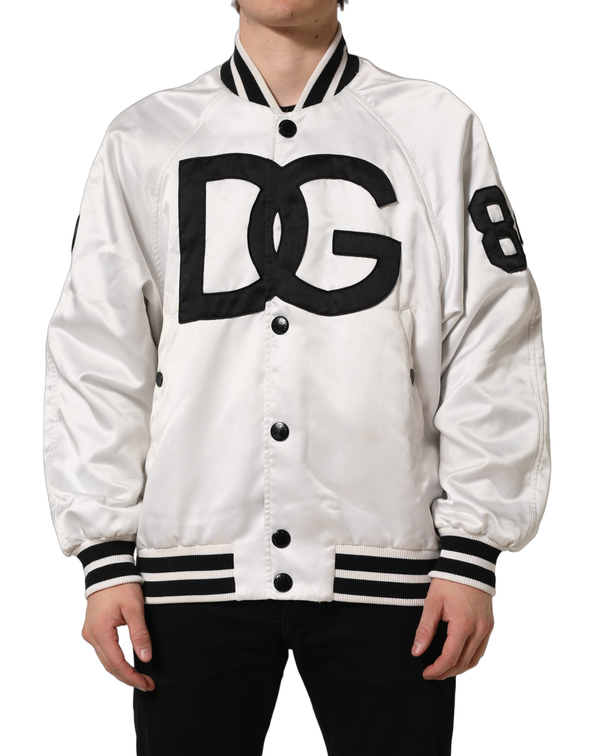 Dolce & Gabbana White DG Logo Polyester JerseyBomber Jacket
