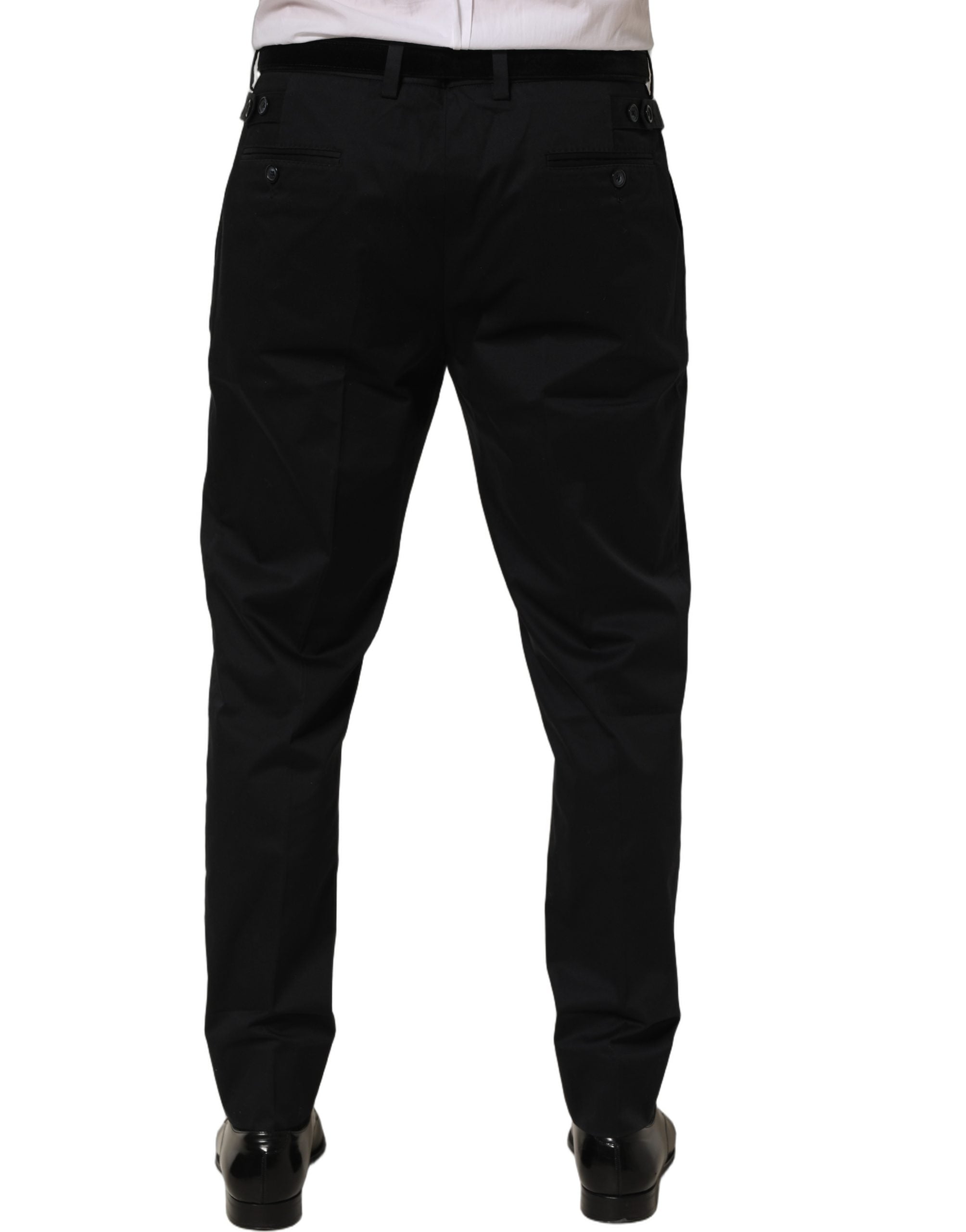 Dolce & Gabbana Black Cotton Tapered Leg Dress Trouser Pants