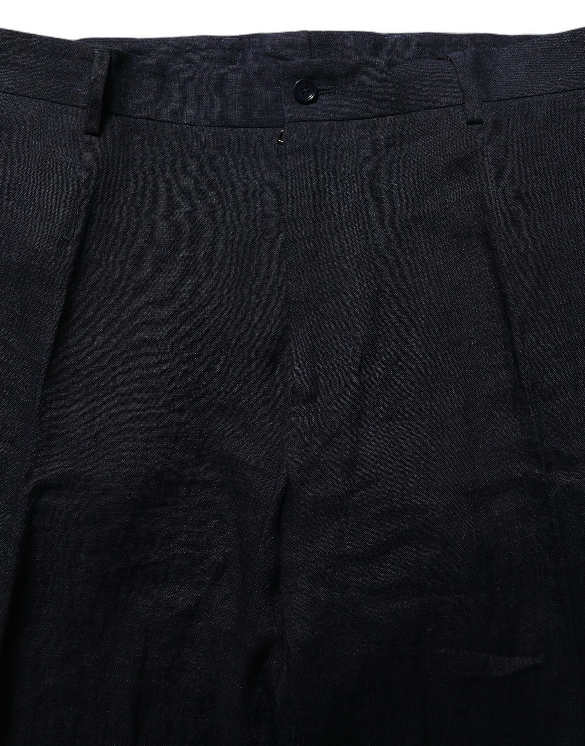 Dolce & Gabbana Black Linen Straight Leg Dress Trouser Pants