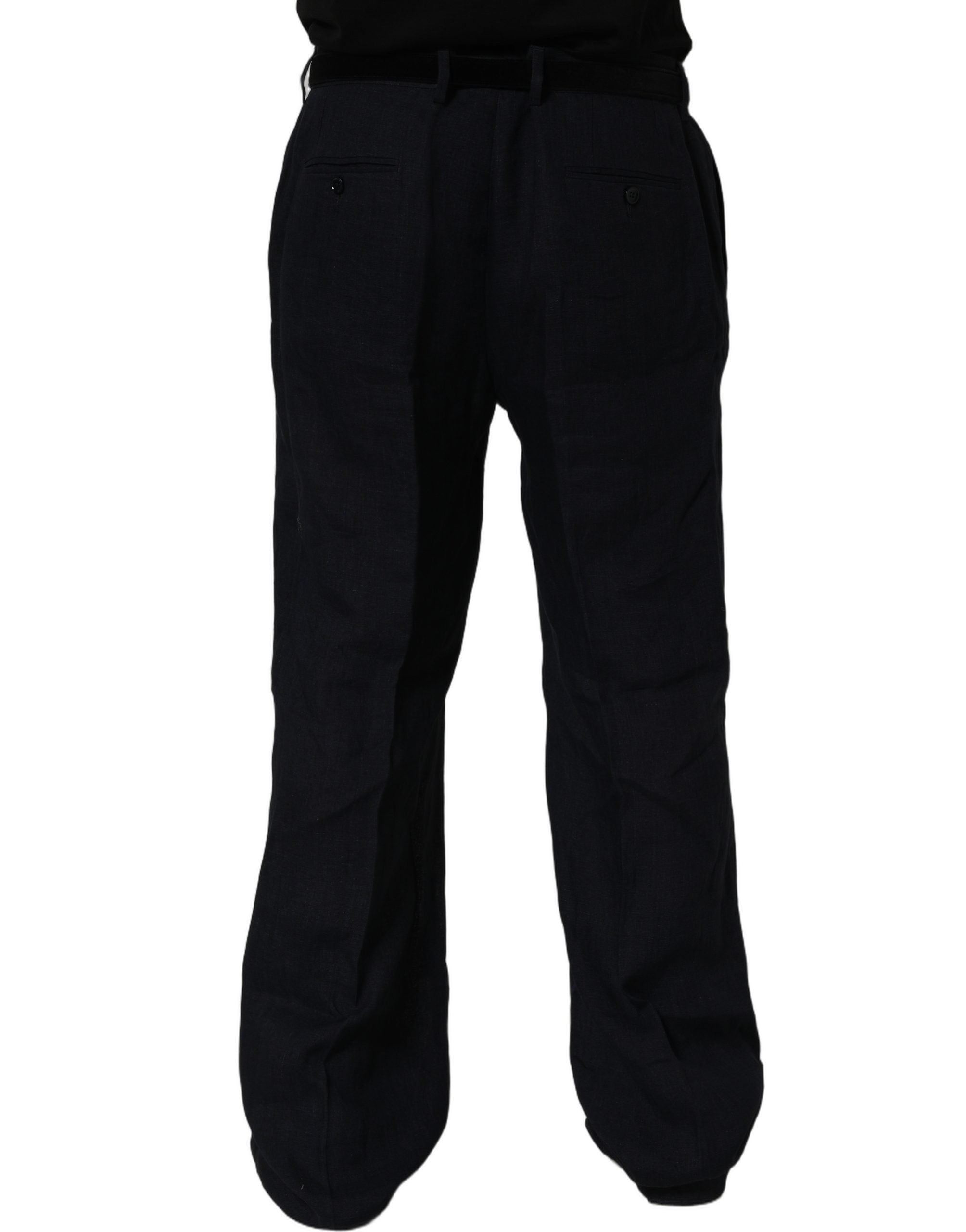 Dolce & Gabbana Black Linen Straight Leg Dress Trouser Pants