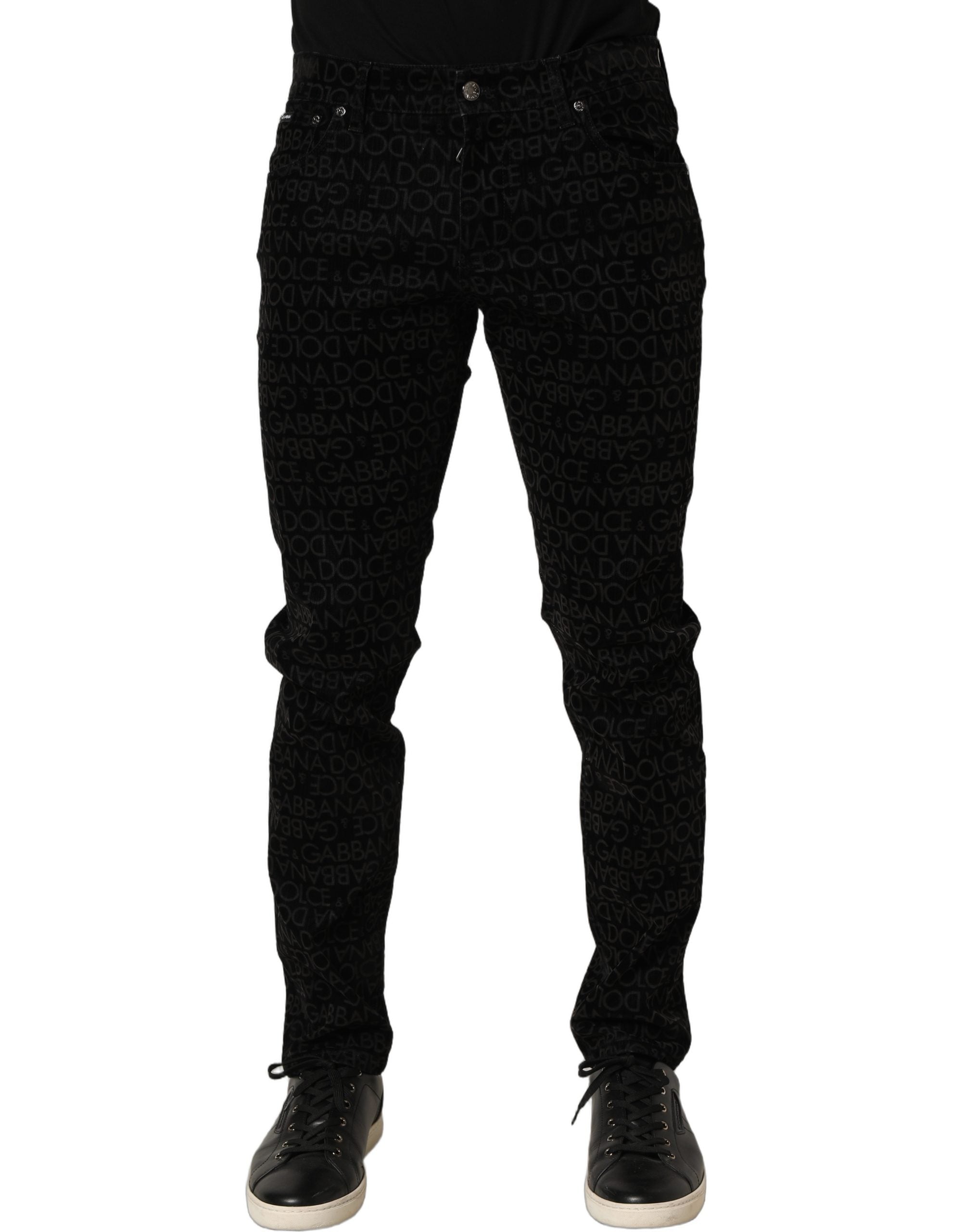 Dolce & Gabbana Black Logo Monogram Cotton Slim Denim Jeans