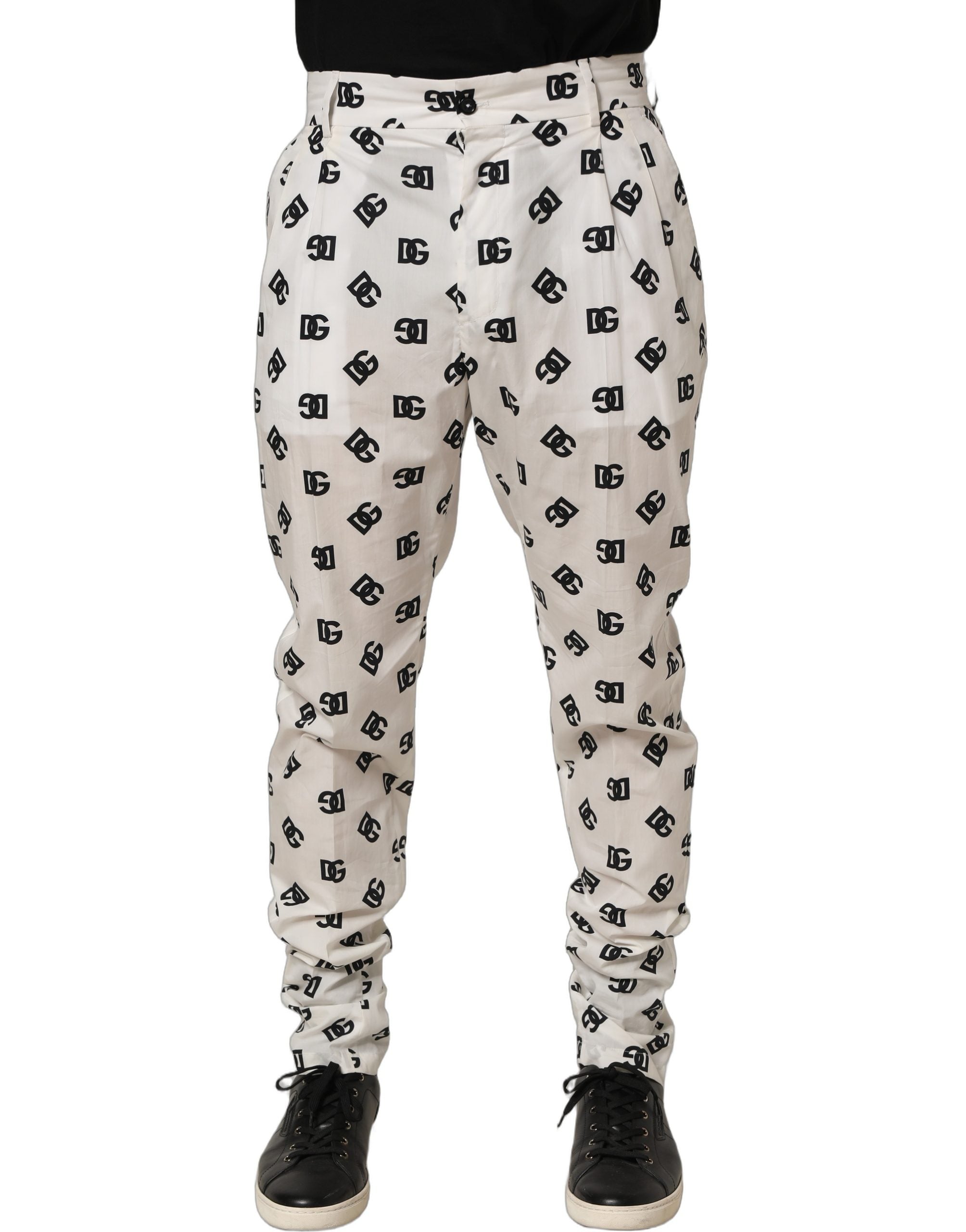 Dolce & Gabbana White Logo Skinny Leg Dress Men Trouser Pants