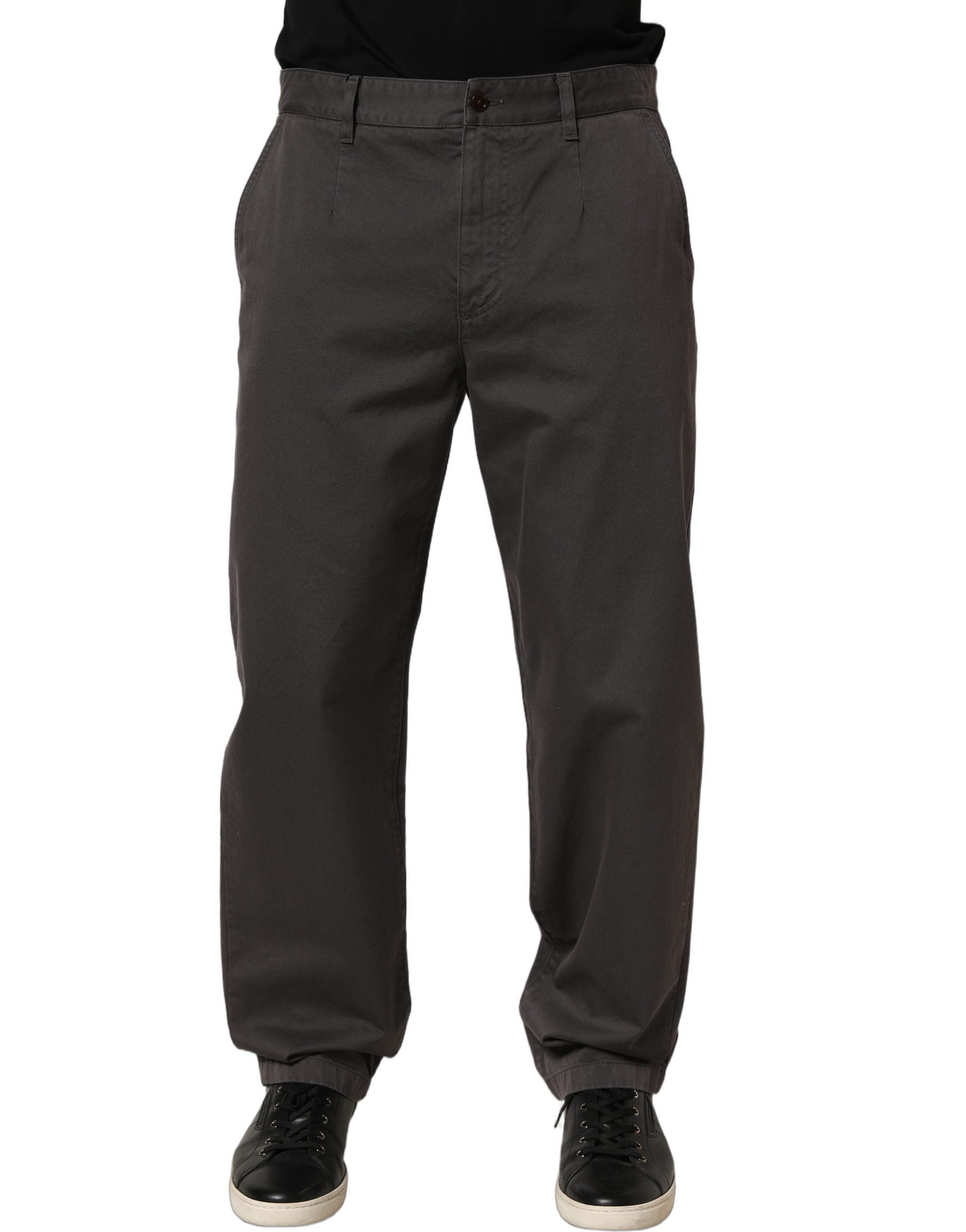 Dolce & Gabbana Dark Gray Cotton Straight Chino Trouser Pants
