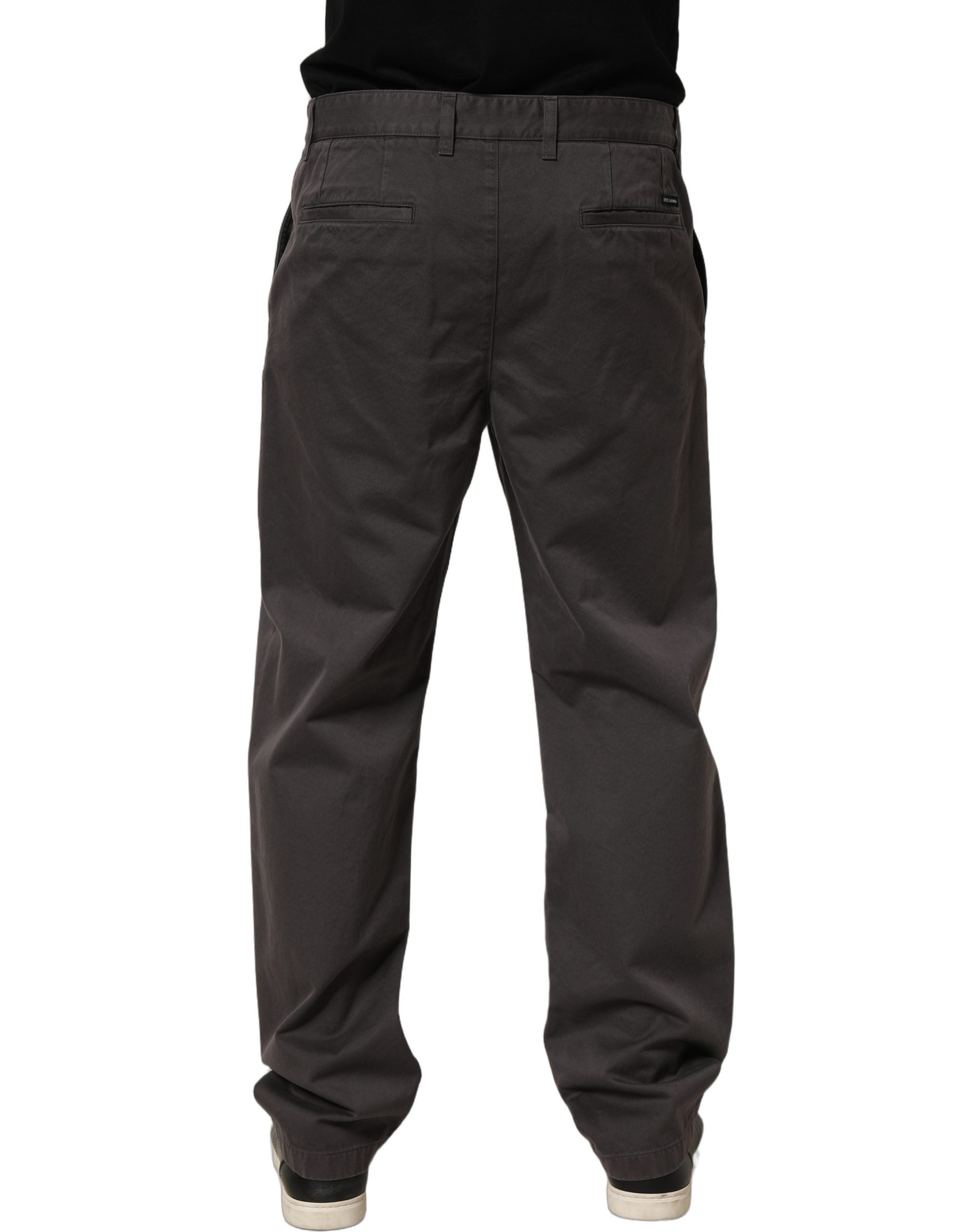 Dolce & Gabbana Dark Gray Cotton Straight Chino Trouser Pants