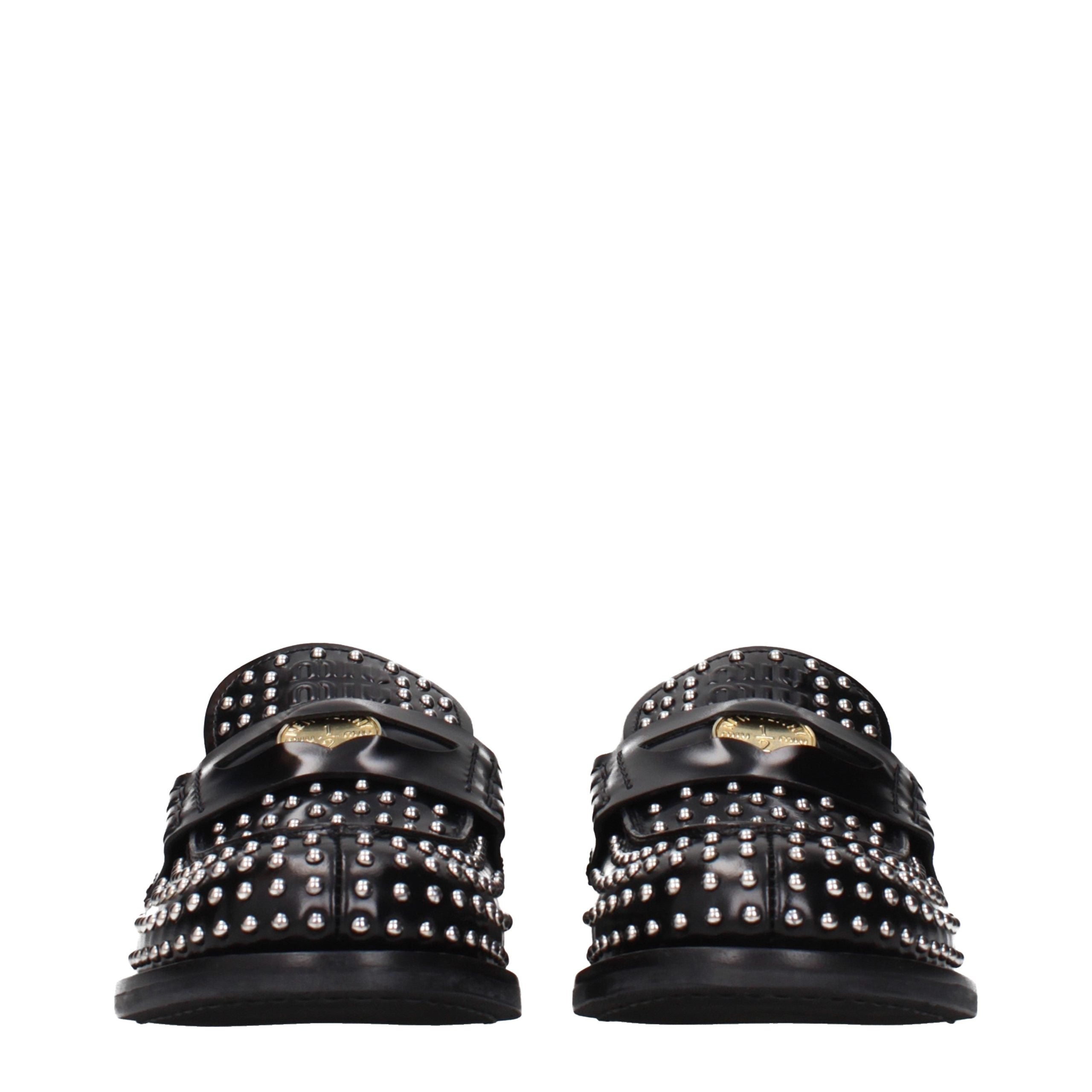 Miu Miu Black Leather Slip-On Loafers