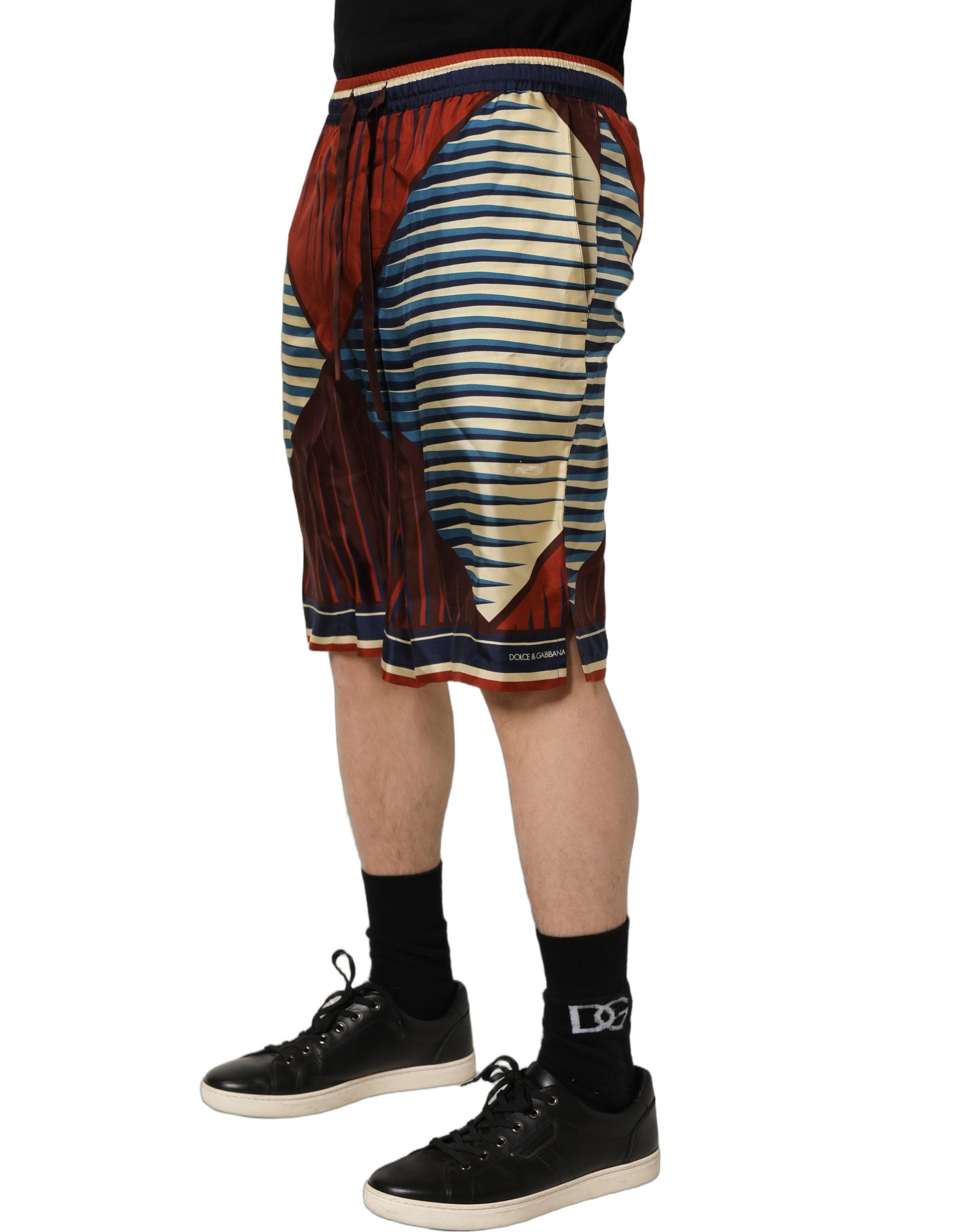 Dolce & Gabbana Multicolor Geometric Silk Men Bermuda Shorts