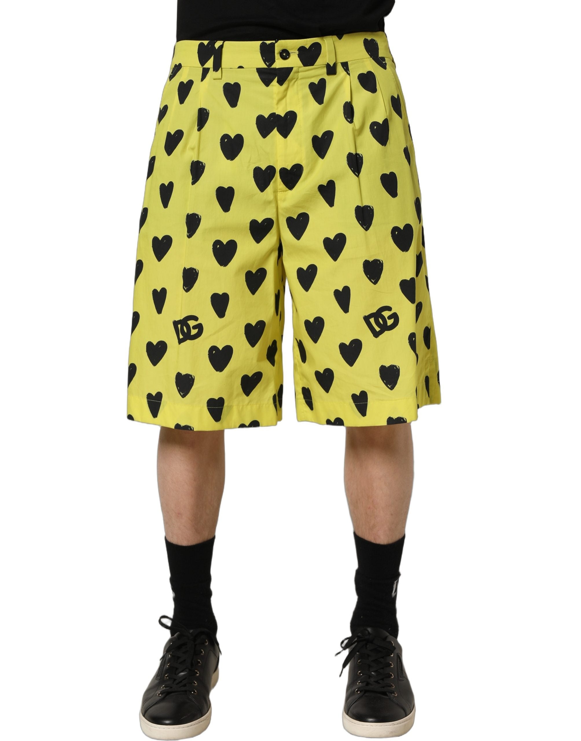Dolce & Gabbana Yellow Cotton Heart Print Men Bermuda Shorts