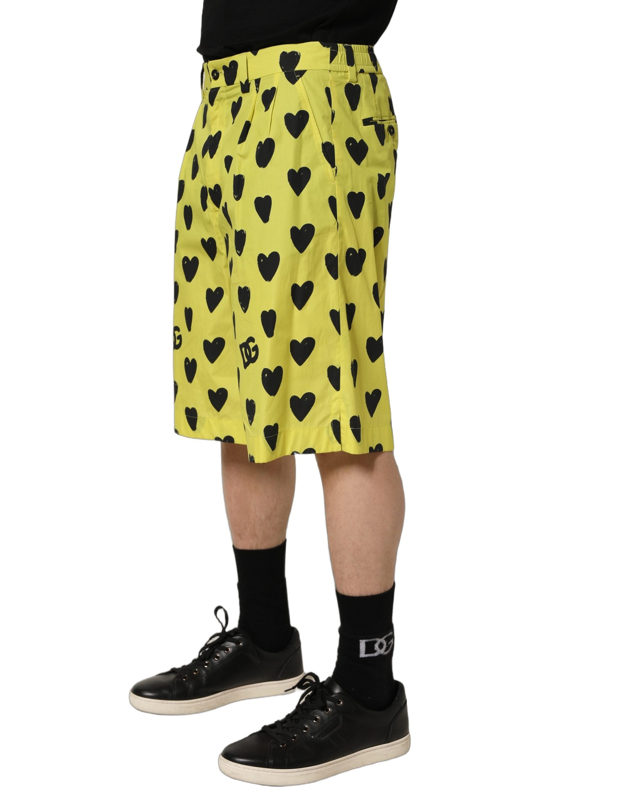 Dolce & Gabbana Yellow Cotton Heart Print Men Bermuda Shorts