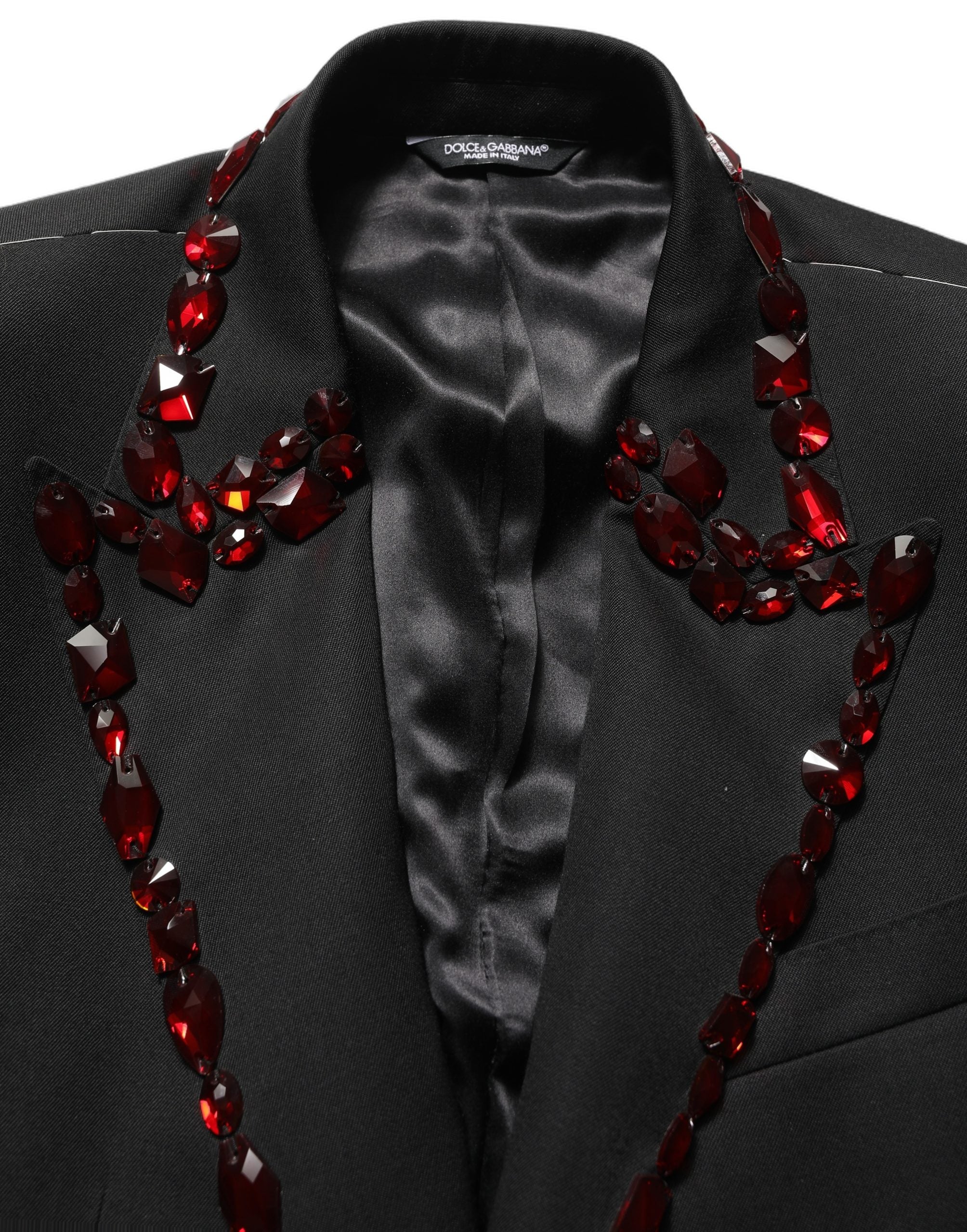 Dolce & Gabbana Black Wool Crystal Embellished 2 Piece Suit