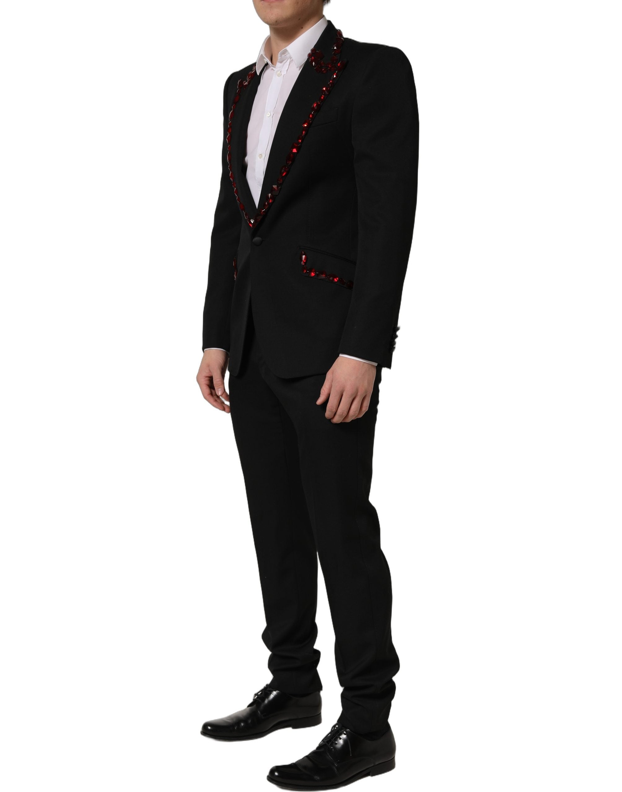 Dolce & Gabbana Black Wool Crystal Embellished 2 Piece Suit