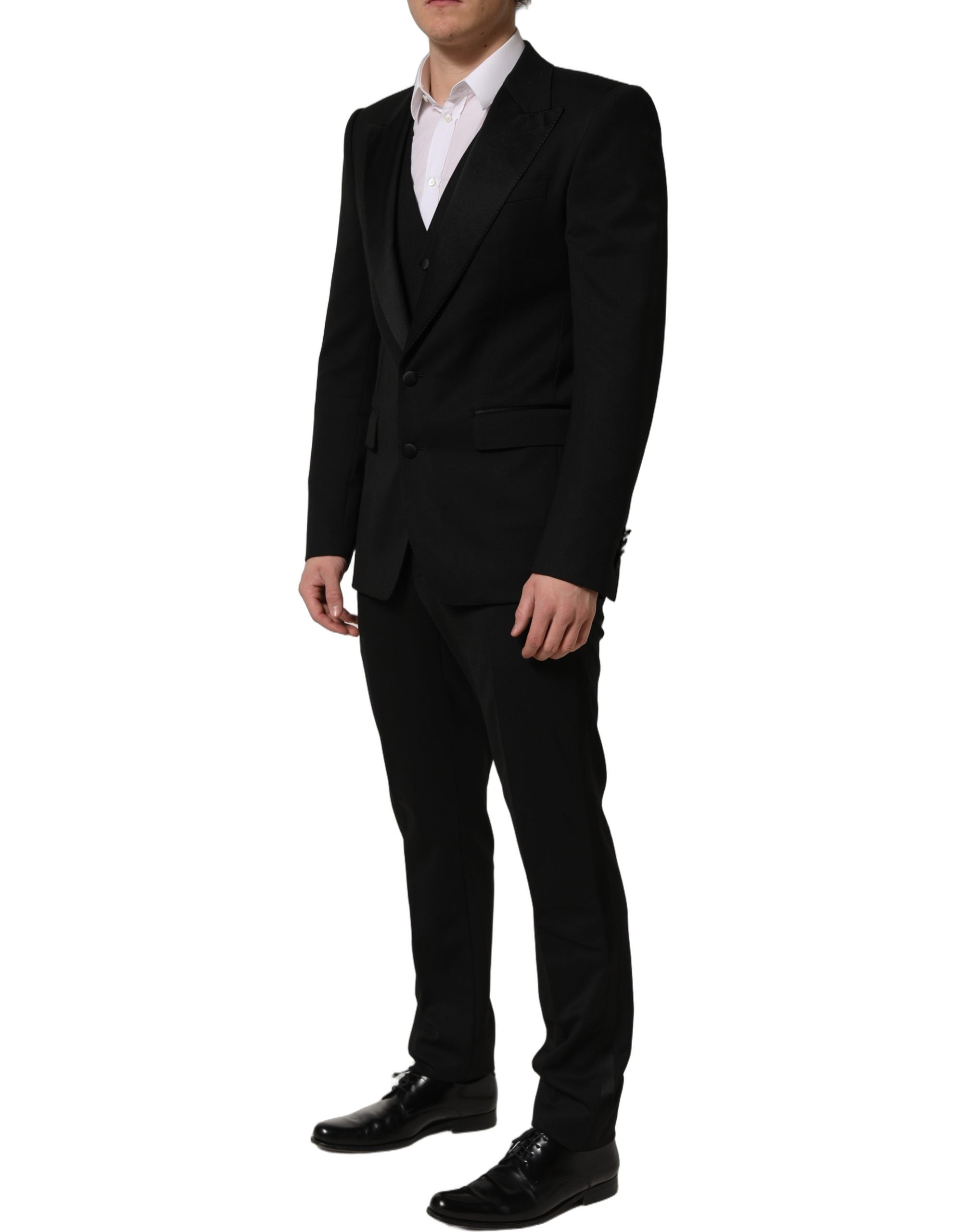 Dolce & Gabbana Black Wool Slim Fit Formal 3 Piece Men Suit