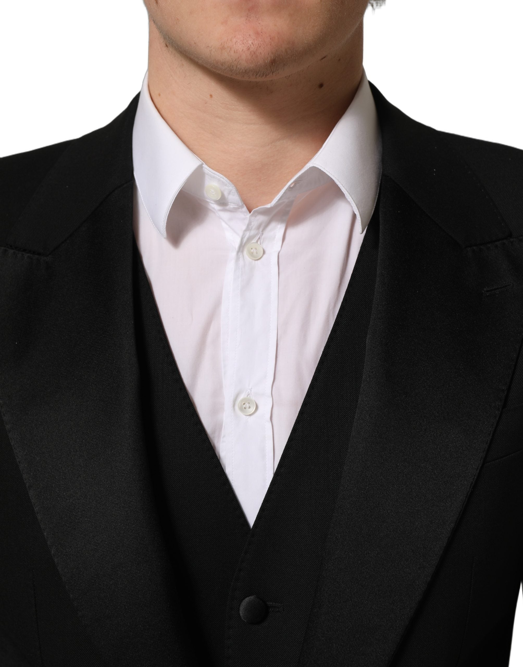 Dolce & Gabbana Black Wool Slim Fit Formal 3 Piece Men Suit