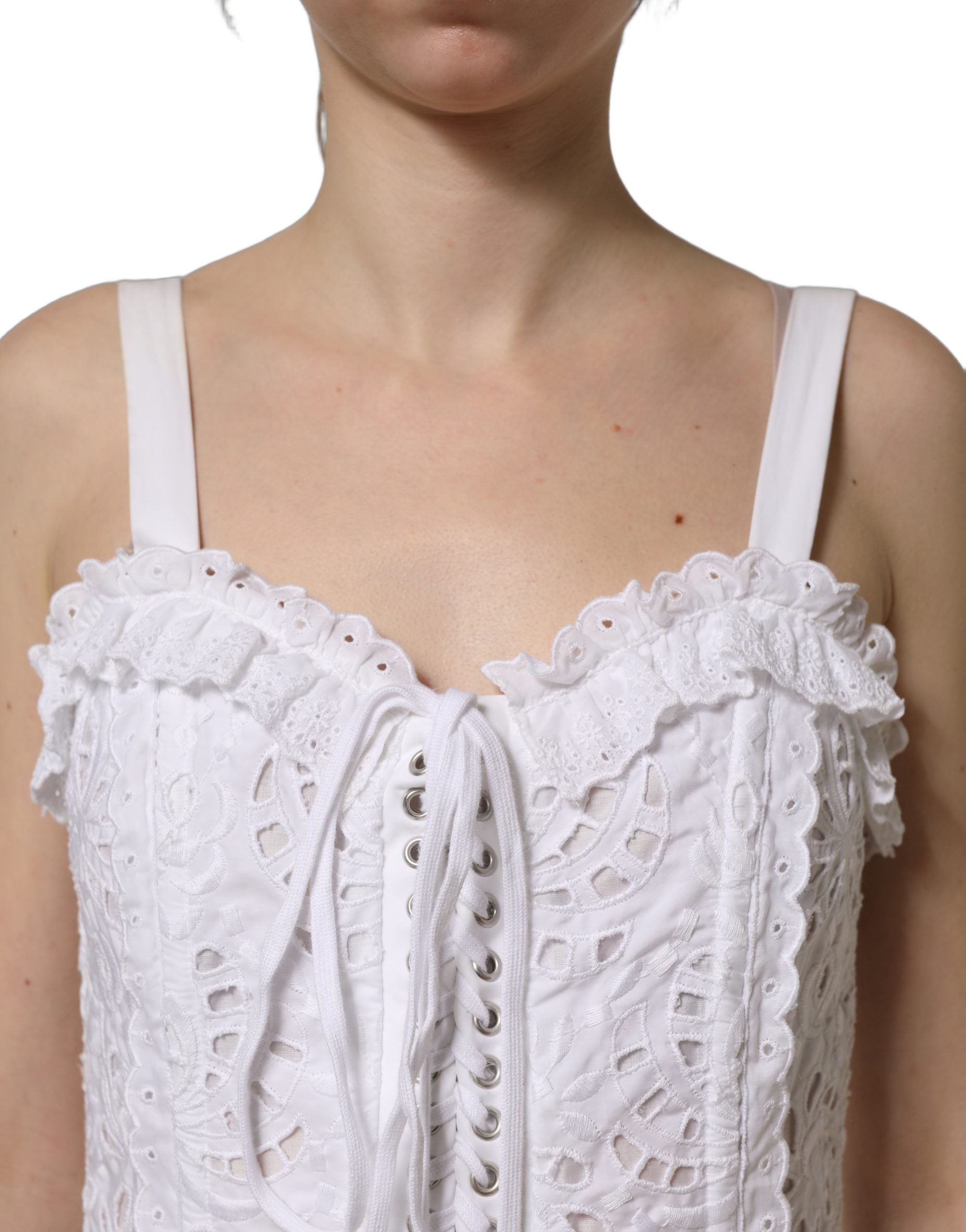 Dolce & Gabbana White Broderie Anglaise Cotton Mini Dress