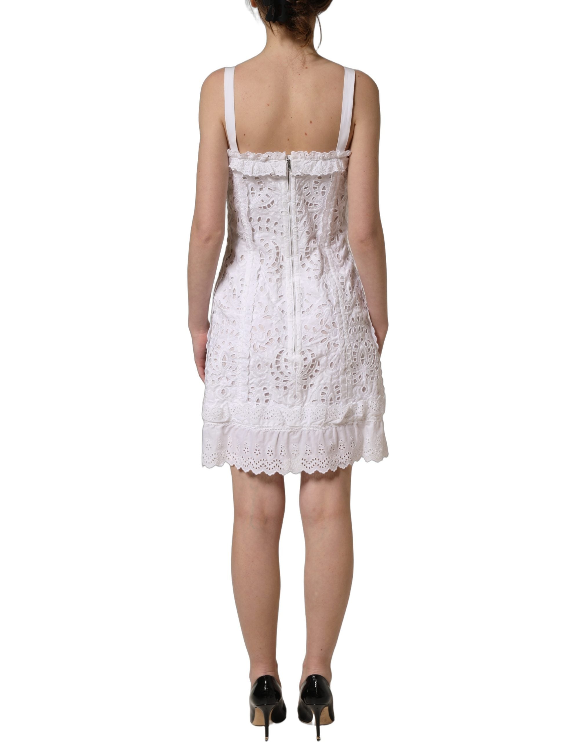 Dolce & Gabbana White Broderie Anglaise Cotton Mini Dress